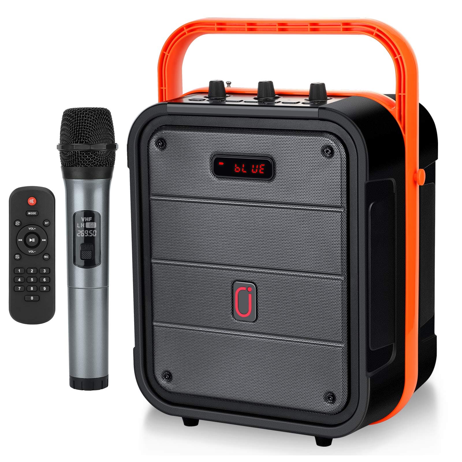 Portable Karaoke Machine with Wireless Microphone, Bluetooth PA System with TWS, FM, REC, Remote Control, Supports TF Card/AUX/USB input, Ideal for Home Karaoke, Party, Meeting
