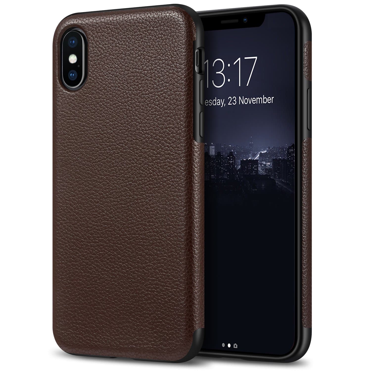 Tasikar iPhone XS Case/iPhone X Case Slim Fit Leather Cover Case Premium Leather and TPU Design Compatible with iPhone X and iPhone XS (Brown)