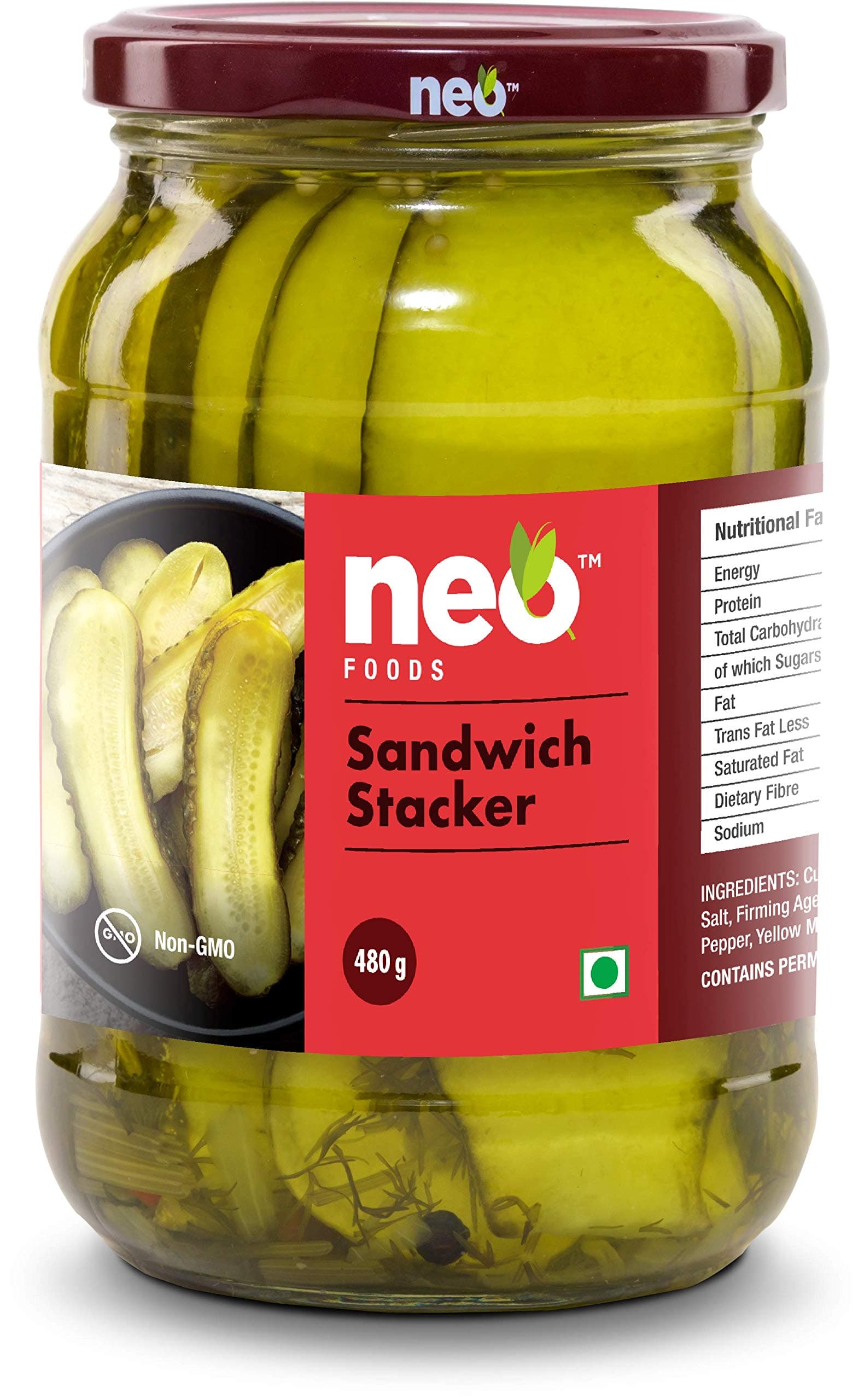 Sandwich Stackers 480G I 100% Plant Based I Low Fat Sweet and Salty Gherkin Slices, Ready to Eat I Make Burger, Sandwich and More (Pack of 1)