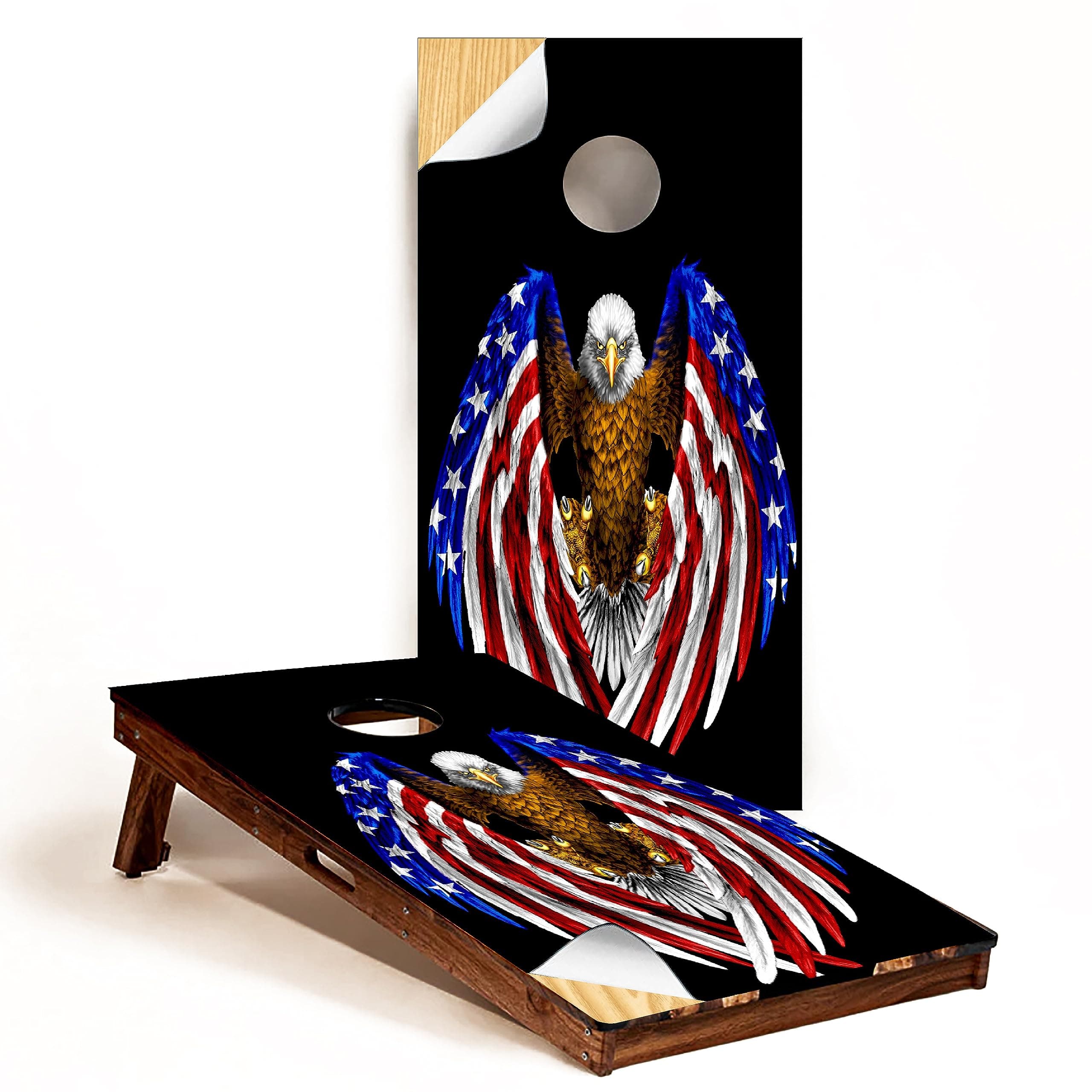 Cornhole Board WrapGRAPHIX Express - C195 American Flag Eagle - Patriotic Laminated Weatherproof Vinyl Decal - Easy Bubble-Free Application - Stickers Dimensions: 2' x 4' - Set of 2