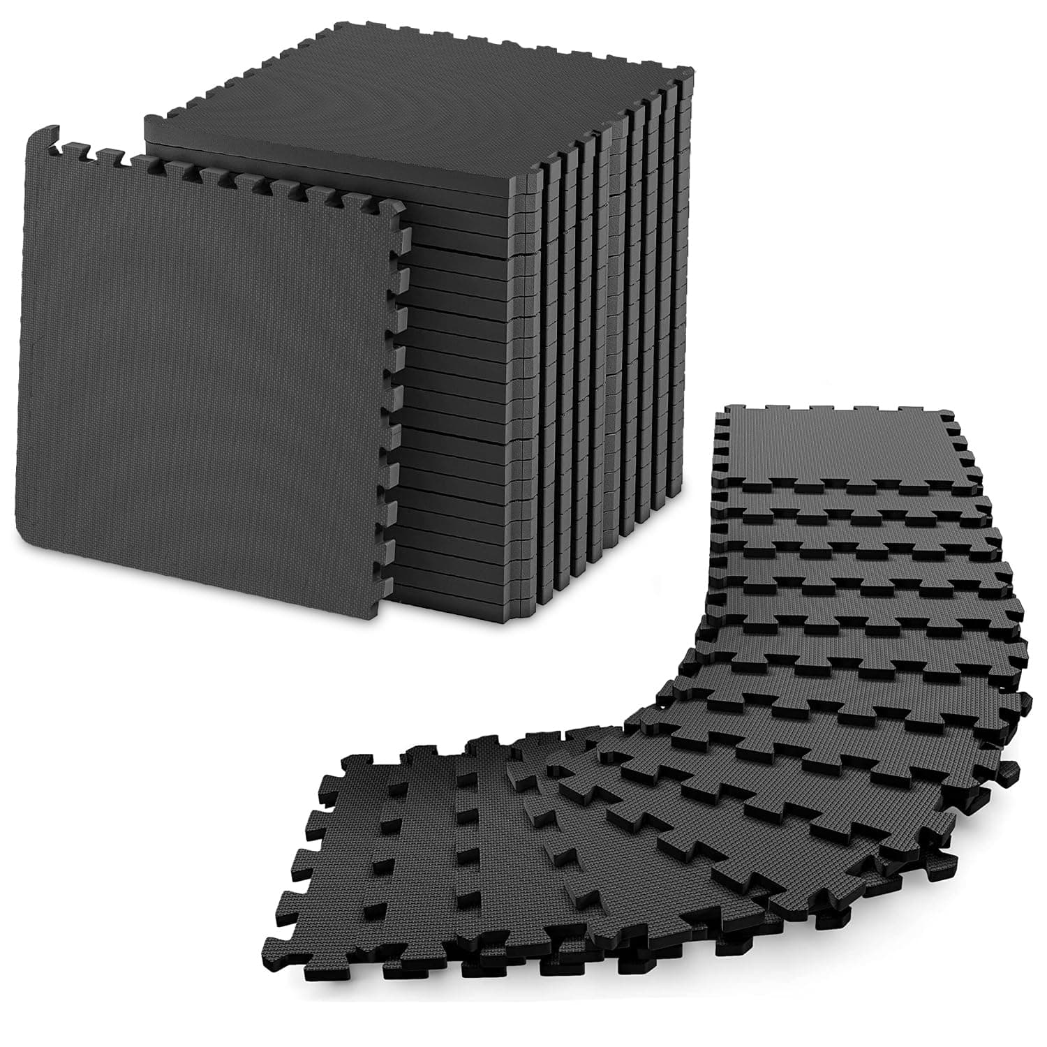 Interlocking Foam Mats Mix Pattern Yoga Mat EVA Puzzle Foam Exercise Floor Baby Play Mats Gym Flooring Mats Protective Floor Tiles (Black, 30 cm x30 cm, 10 Piece)