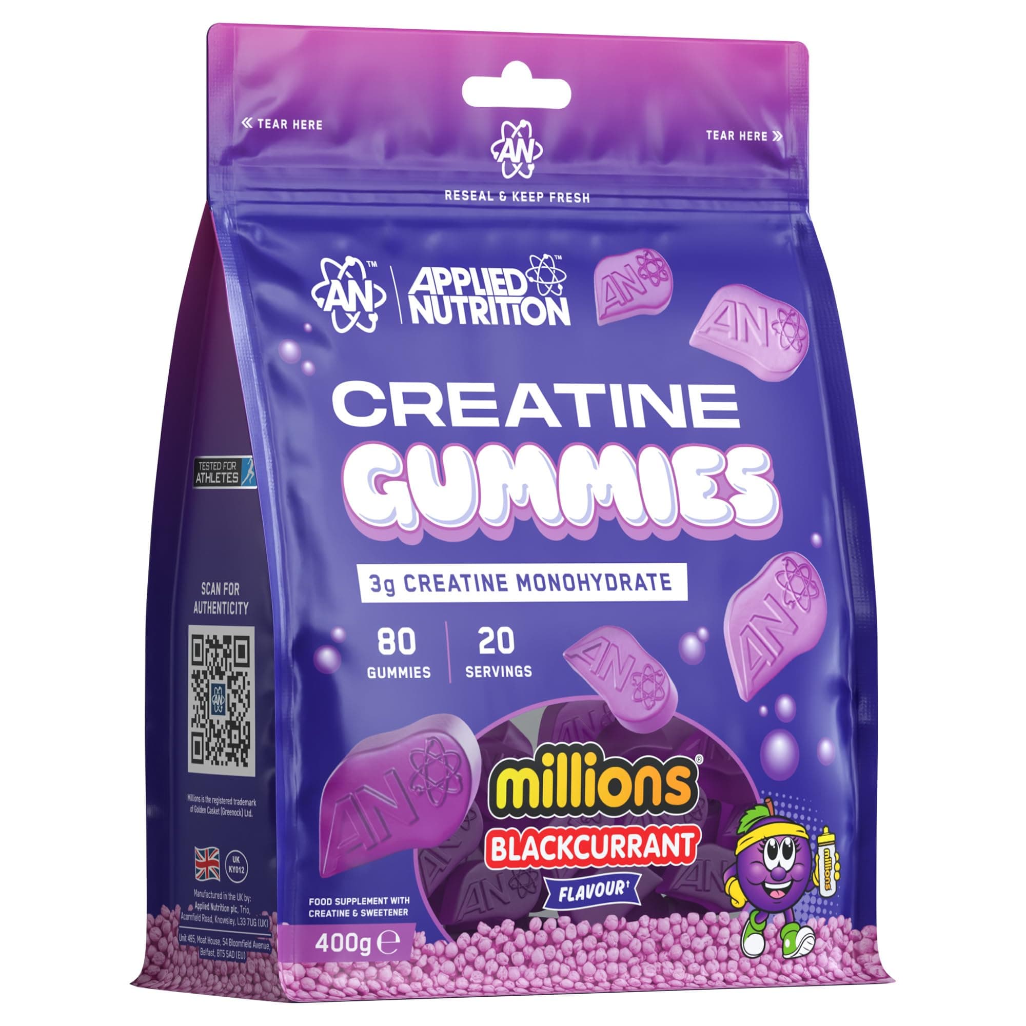Applied Nutrition Creatine Gummies - 3000mg Creatine Monohydrate per Serving - 80 Chewable Vegan Gummies for Strength, Power & Recovery (20 Servings)