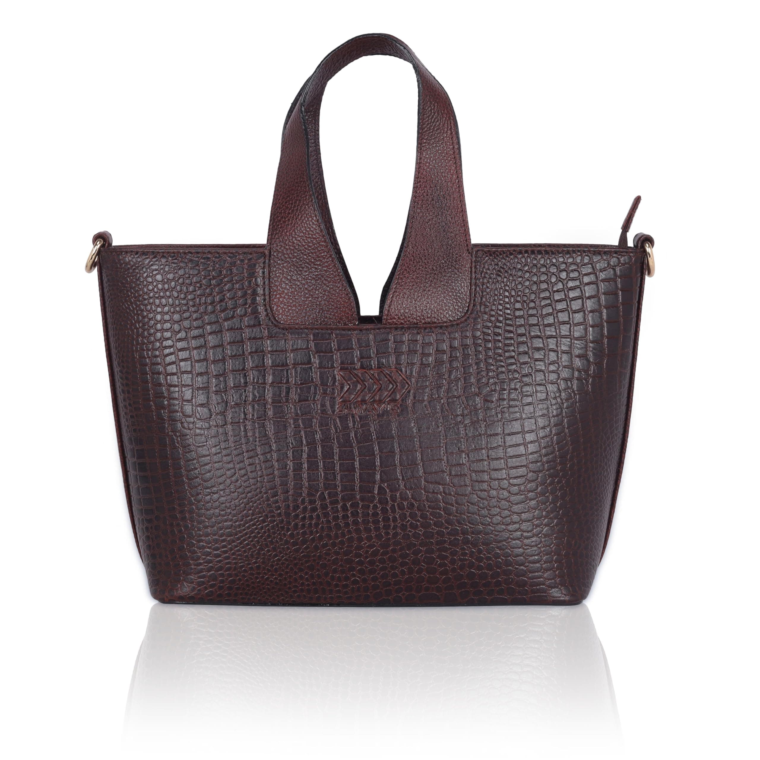 4 WAY'S Leather Accessories Brown Croco Printed Leather Top-Handle satchel Handbags & Shoulder tote Bags For Women