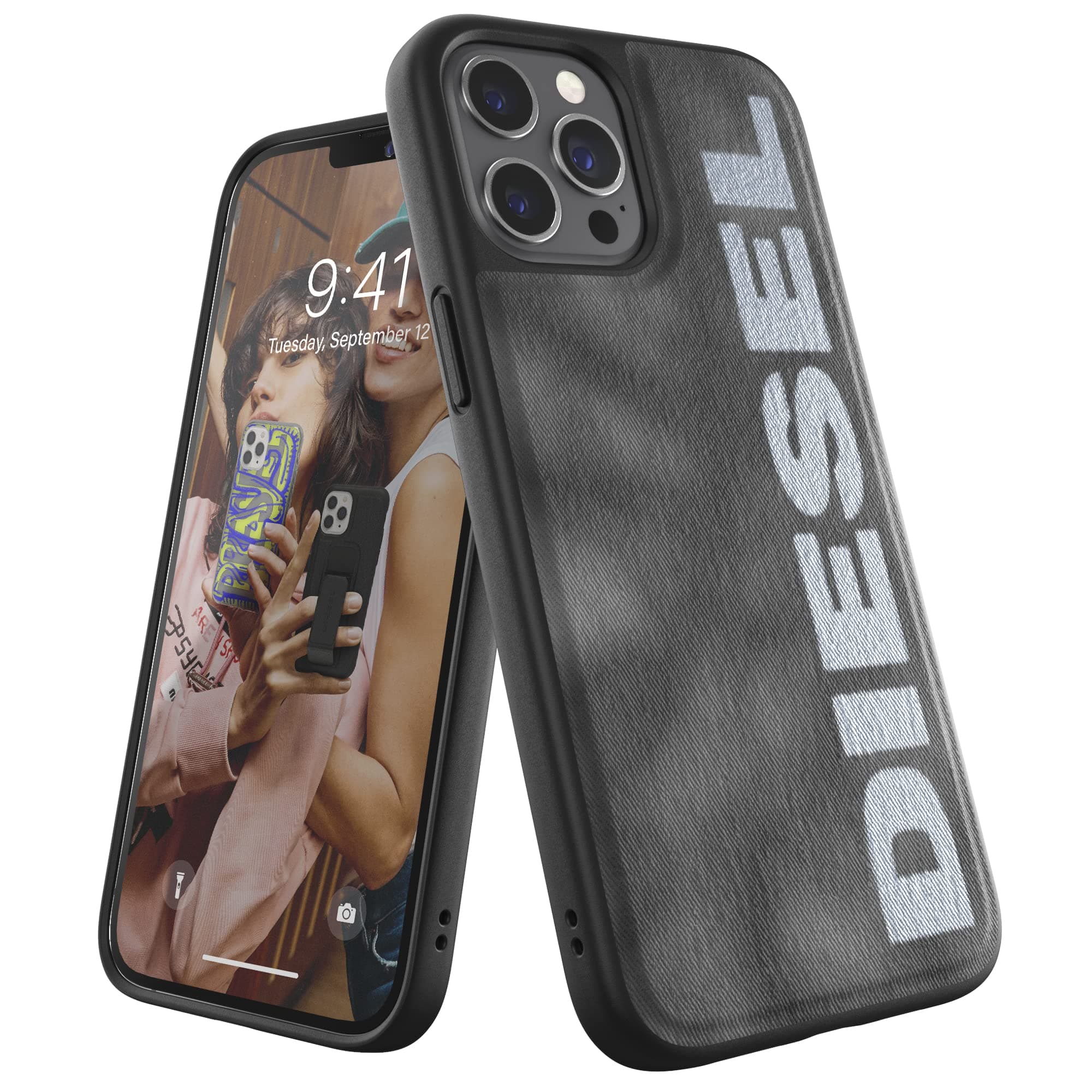 DIESEL iPhone12 Case / iPhone12pro Case 6.1" SS21 Logo Bleach Denim (Diesel iPhone 12/12 Pro, Gray/White)