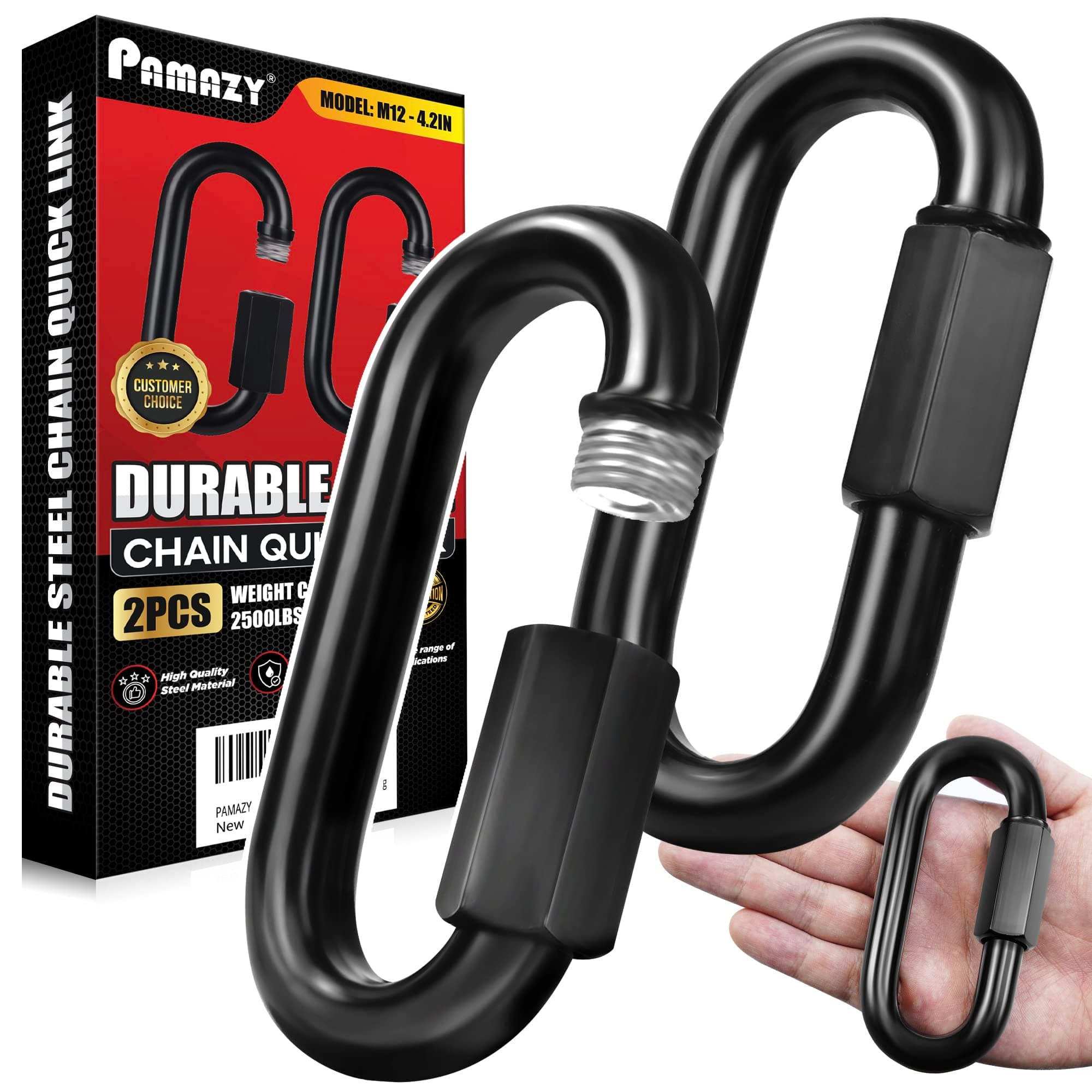 2PCS 4.2” Heavy Duty Chain Quick Links, 2500 LBS Weight Capacity, Durable, Anti-Rust, High Strength Chain Connector, Carabiner for Big Chain Connecting, Hammock Hanging, Hiking, Camping