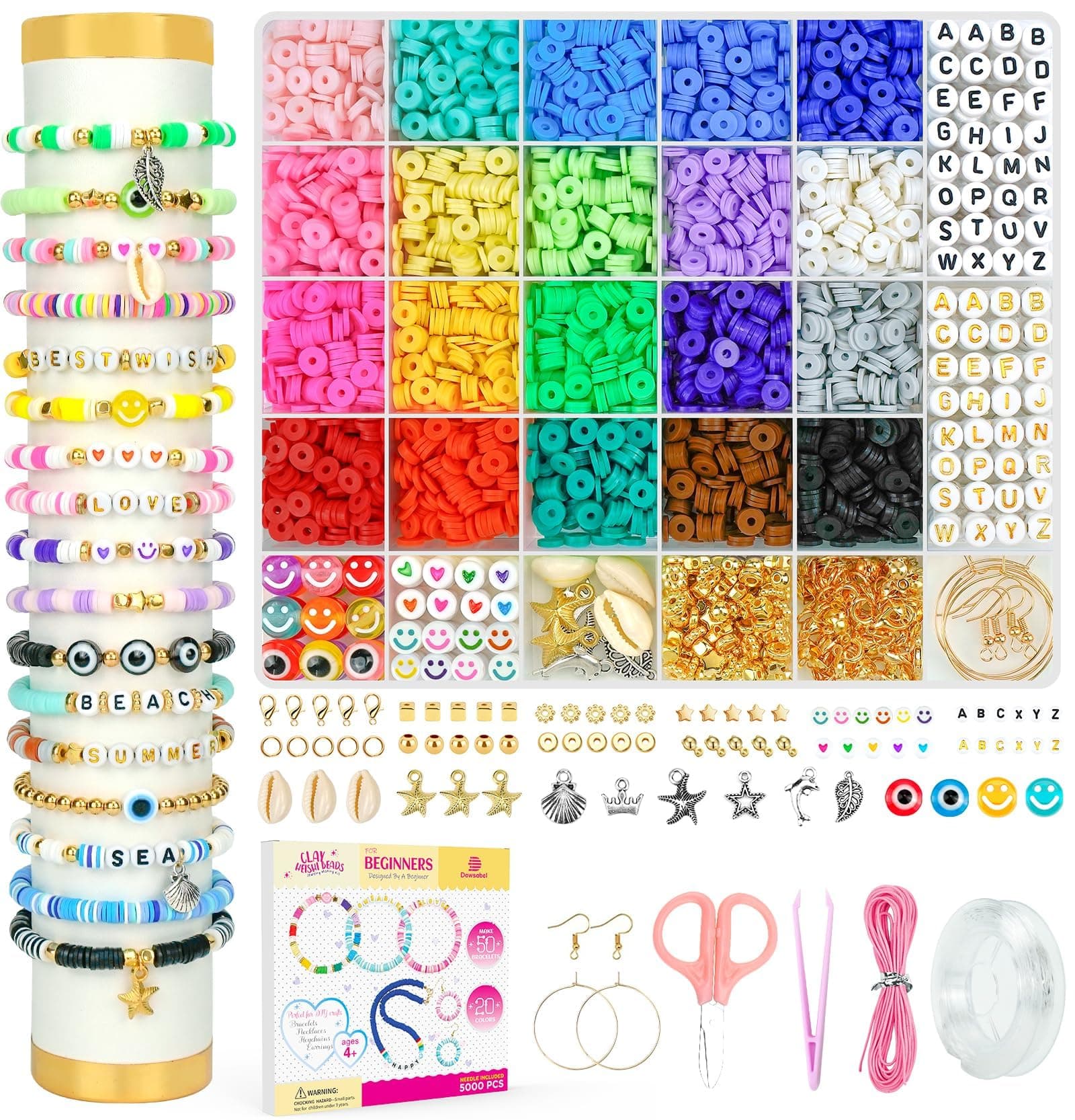 Clay Beads Bracelet Making Kit for Beginner, 5000 Pcs Preppy Polymer Clay Beads with Charms Kit for Jewelry Making, DIY Arts and Crafts Birthday Gifts Toys for Kids Age 6-13