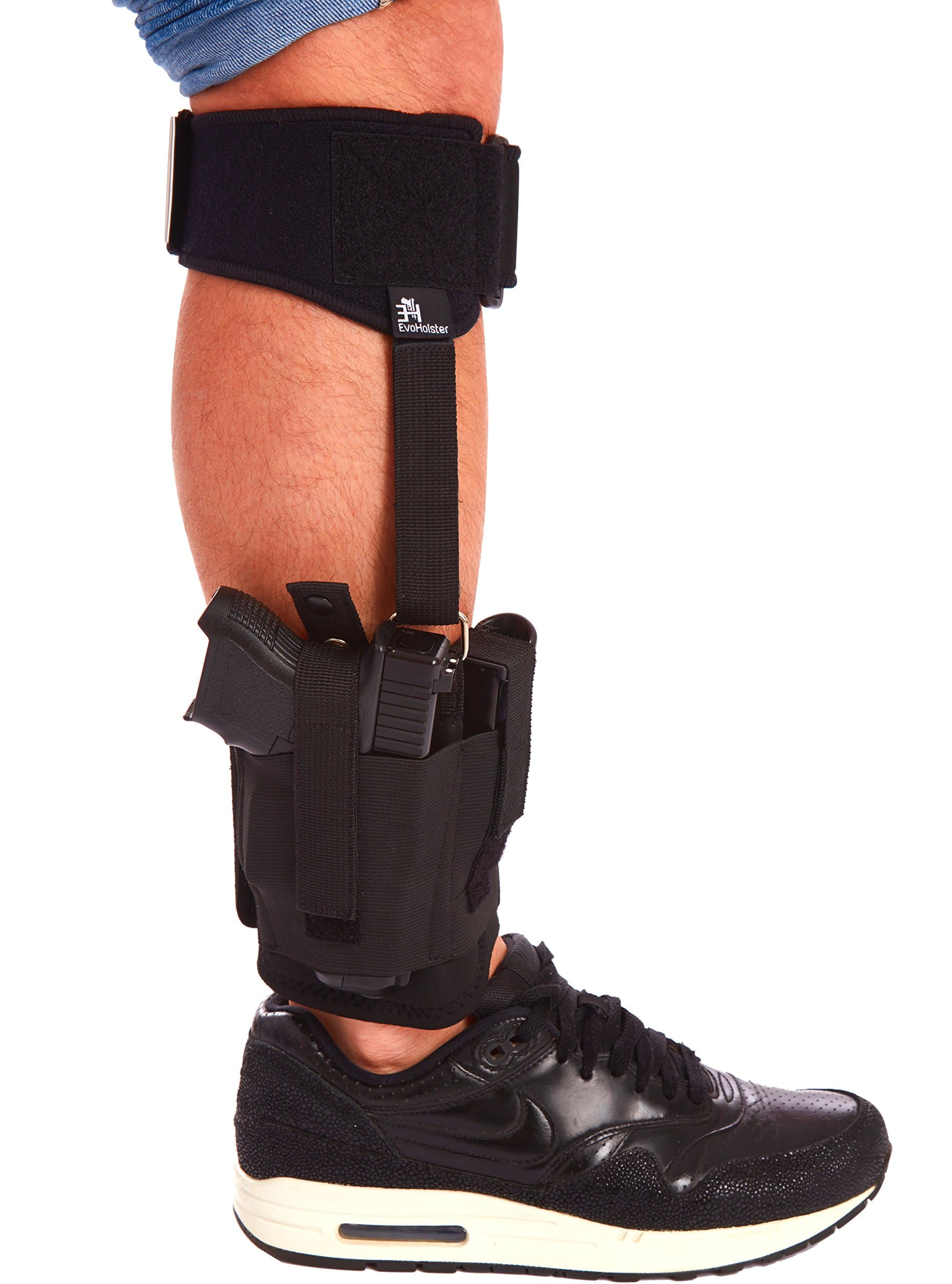 Evoholster Ankle Holster with Adjustable Calf Strap for Concealed Carry Universal Leg Holster with Mag Pouch and Padding for Glock 26, 27, 30, 42, 43, Smith & Wesson M&P Shield, Ruger LCP