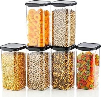 VOLTURI Air Tight Kitchen Containers Set (Pack of 6, 1500 ML) for Storage Pulses, Cereals, Grains, Dry Fruits, Pantry Organization and More, Food Grade, BPA Free, Stackable, Transparent