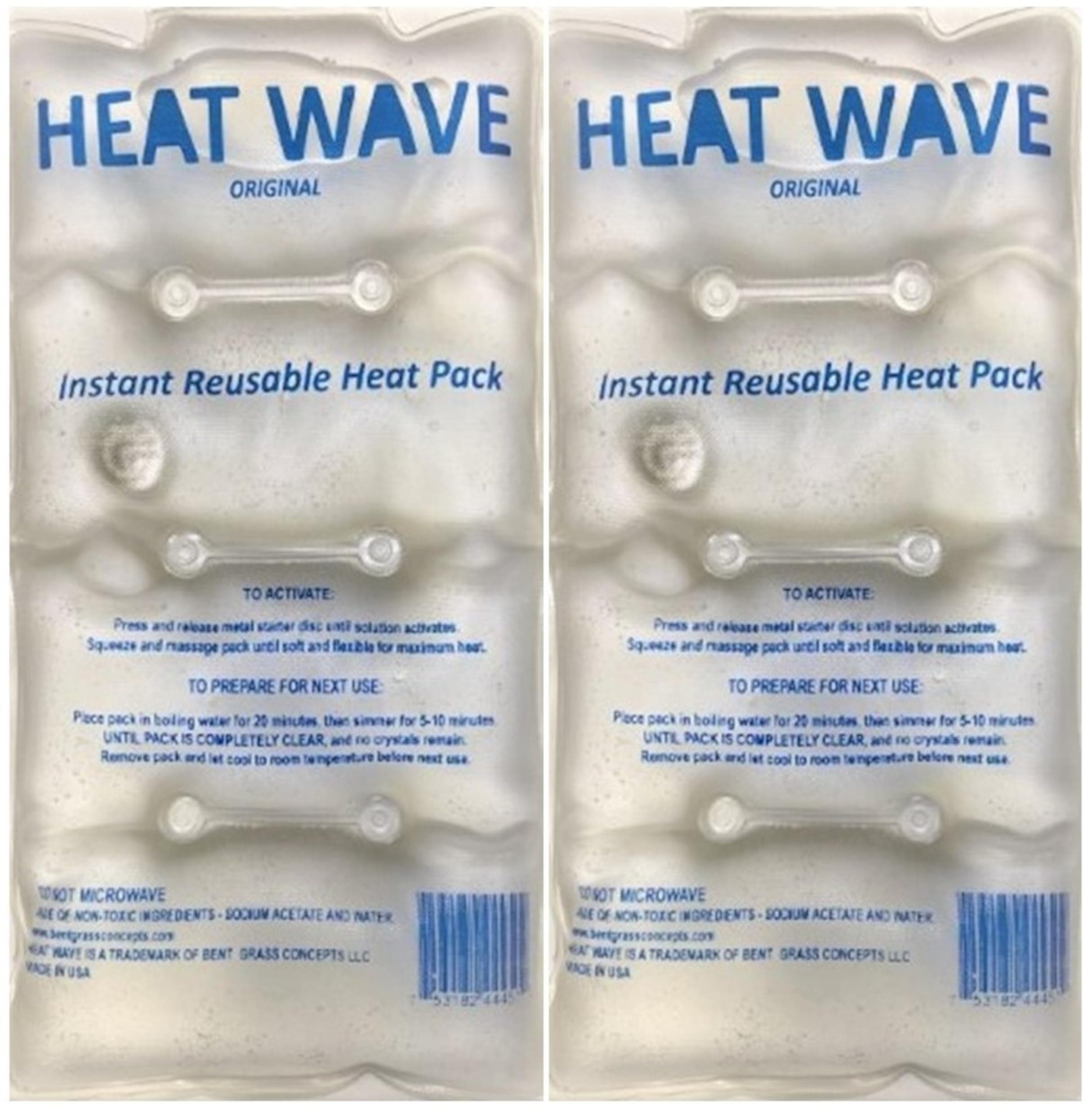 Heat Wave Made in USA: Instant Reusable Pack - Medium (5 x 9 inch Size) Perfect for Stiff and Sore Muscles (Medium Clear 2 Pack)
