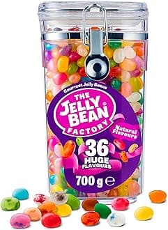 The Jelly Bean Factory, Jelly Beans Gift 700 g Jar of Sweets, Gluten Free - 36 Natural, Huge Fruit Flavours, Chewy, Retro American Sweets for Kids, Adults, Birthday - Gourmet Pick and Mix Jellybeans