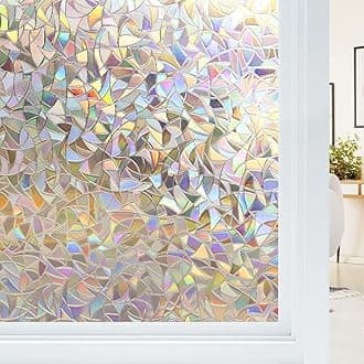 Haton Window Privacy Film, Stained Glass Rainbow Film Decorative Window Clings, Static Cling Sun Blocking Stickers Decals Coverings Tint for Home Heat Control, Non-Adhesive 29.5" x 78.7"