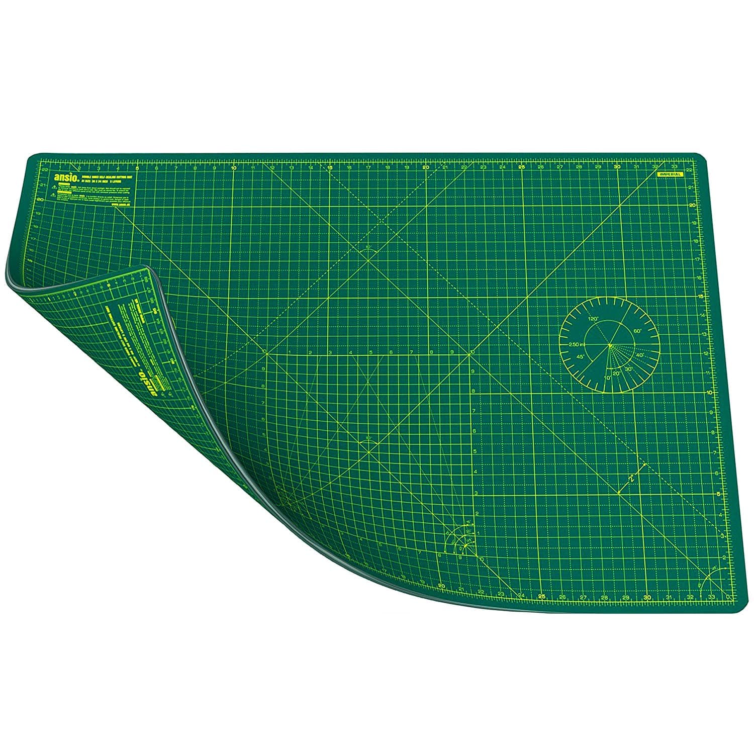 ANSIO A1 Double Sided Self Healing 5 Layers Cutting Mat Imperial/Metric 34 Inch x 22.5 Inch / 89cm x 59cm (Green / Green)