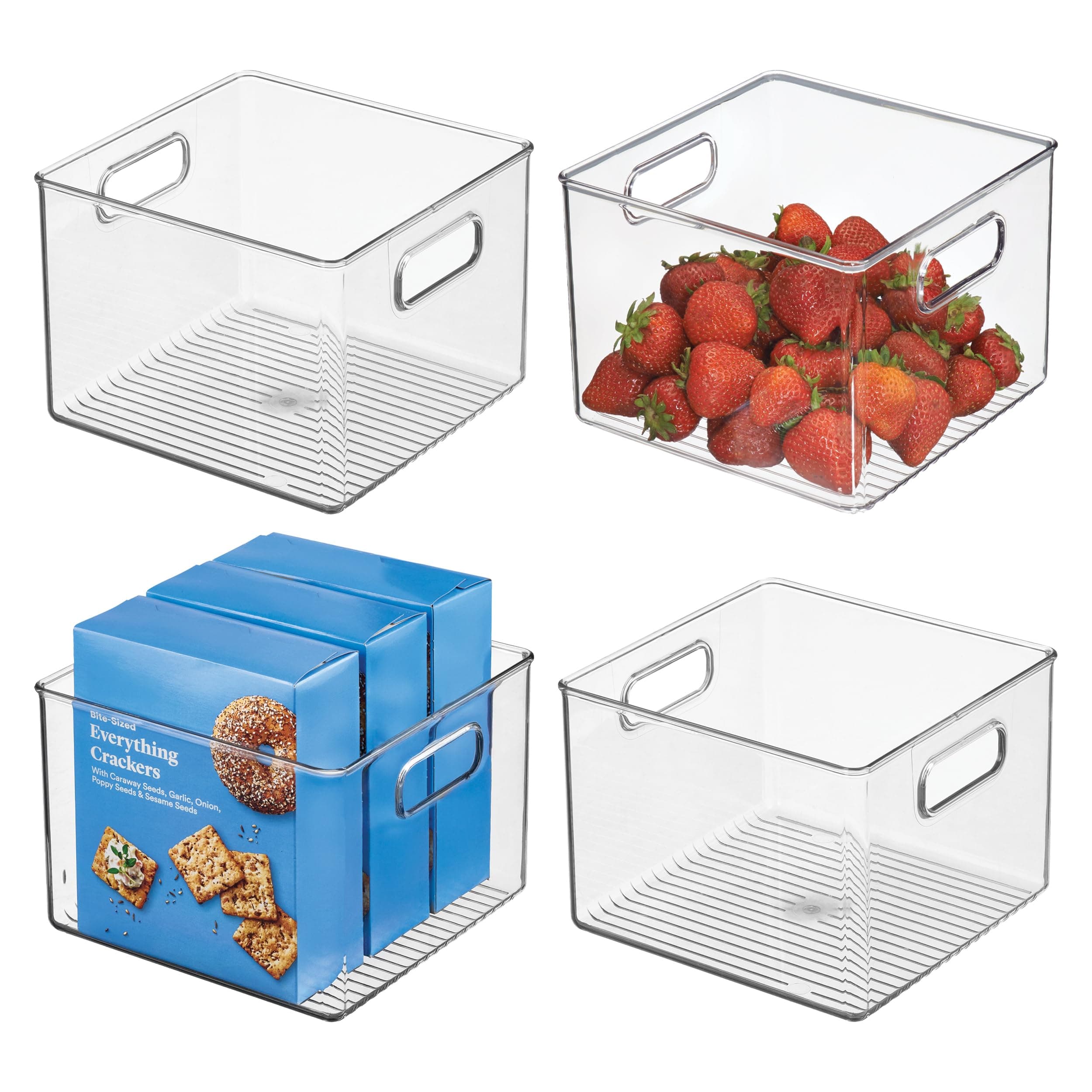 Clear Plastic Storage Bins for Kitchen - Pantry and Fridge Storage for Cabinets and Shelves, 4-Pack