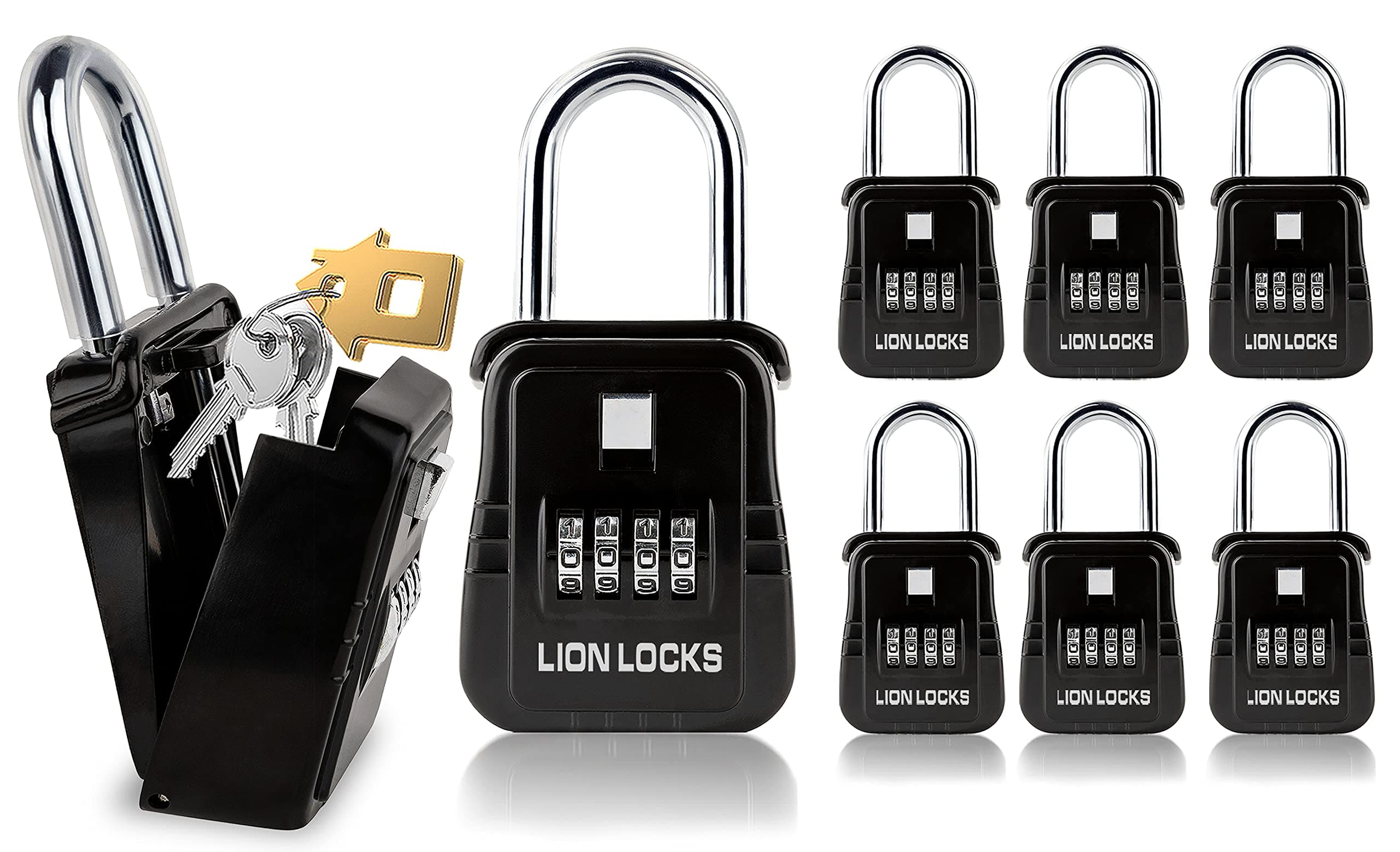 1500 Key Lock Box with Code, Lockbox for Keys Outdoor, Realtor Lock Box for Short-Term Rentals, Holds 5 Keys (6 Pack, Black)