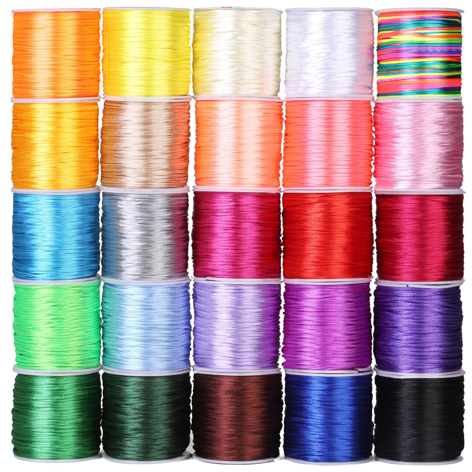cridoz Nylon Satin String, 25 Rolls Rattail Cord Silky Beading String for Kumihimo, Braided Bracelets, Pendants Necklace, Macrame Craft, Keychains Lanyards, Drawstring Bags,
