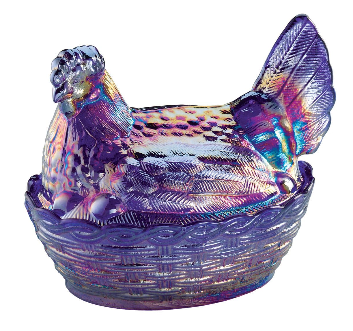 Blue Carnival Glass Hen Candy Dish