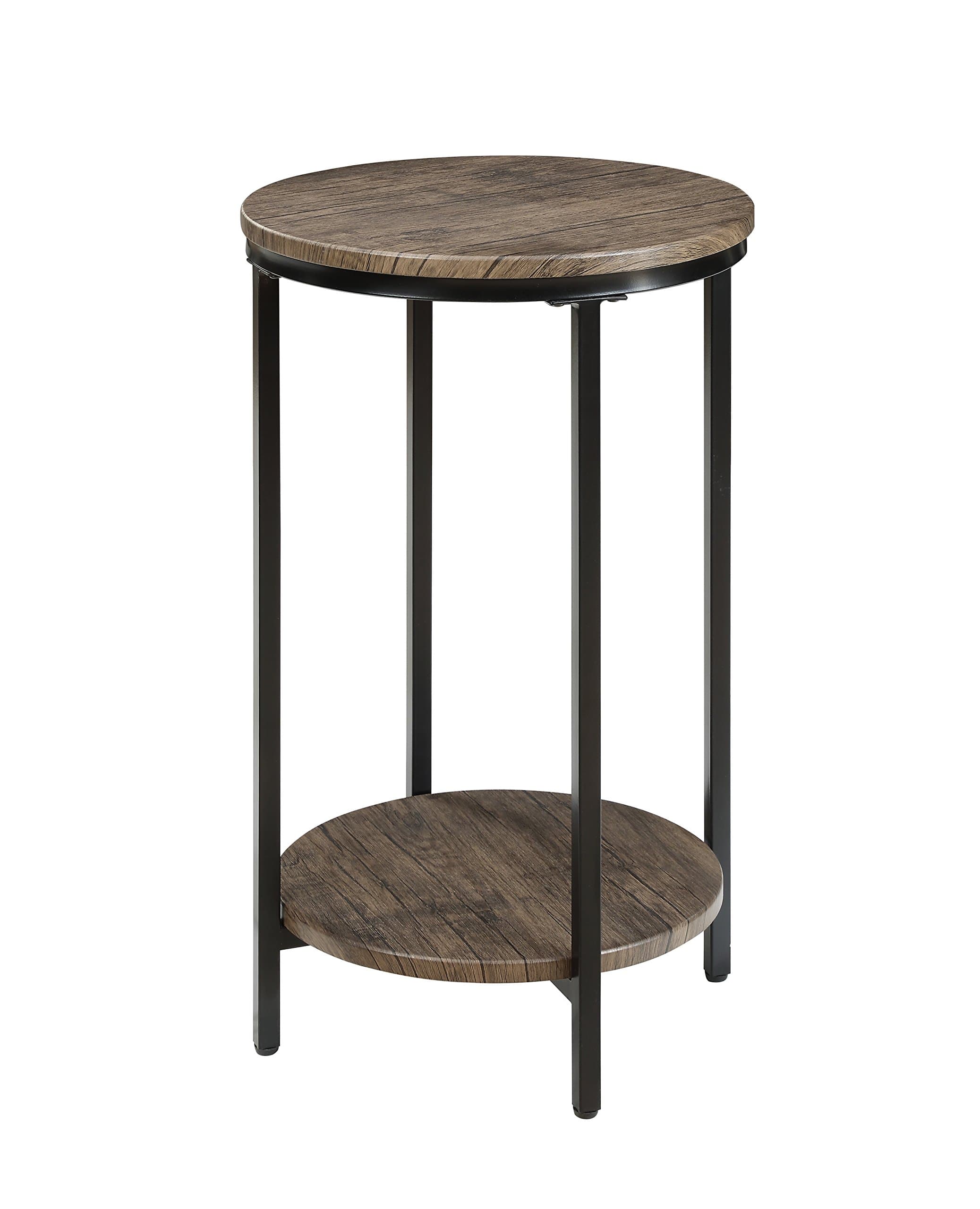 Two-Tiered Round End Table - Includes Storage Shelf for The Contemporary Home - (Distressed Pecan)