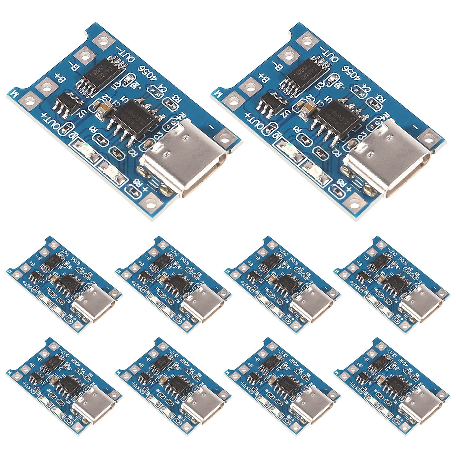 10pcs TP4056 Type-c USB 5V 1A 18650 Lithium Battery Charger Module Charging Board with Dual Protection Functions (10pcs TP4056 Type-c USB)