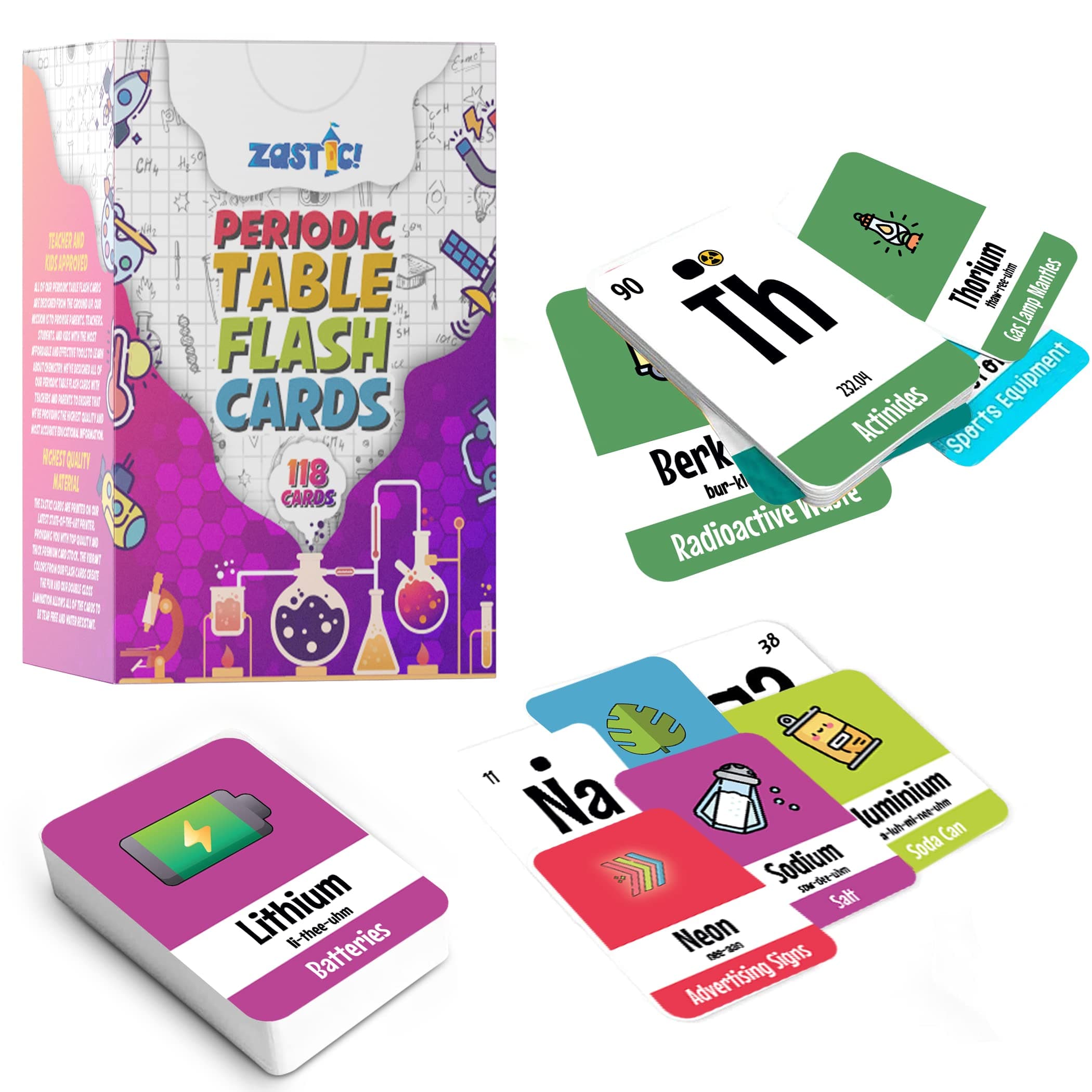 Periodic Table Flash Cards - Laminated Elements Flashcards (118) for Kids - Great for Chemistry and Table Games