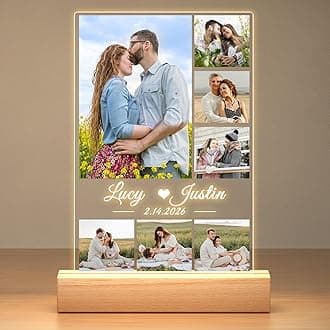 Personalised Photo Frame, Personalised Picture Frame with Night Light, Customised Photo Frames, Personalised Anniversary Couple Gifts for Her Him Women Men Girlfriend Boyfriend