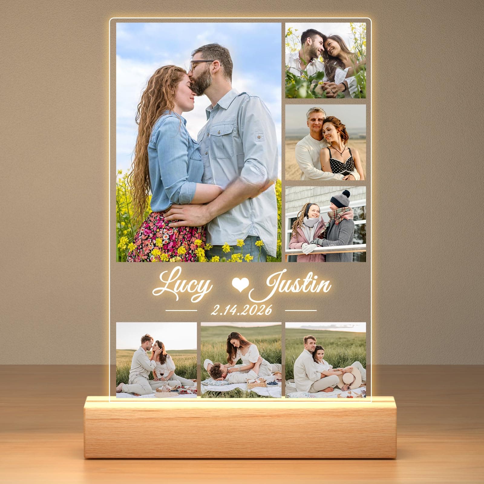 Personalised Photo Frame, Personalised Picture Frame with Night Light, Customised Photo Frames, Personalised Anniversary Couple Gifts for Her Him Women Men Girlfriend Boyfriend