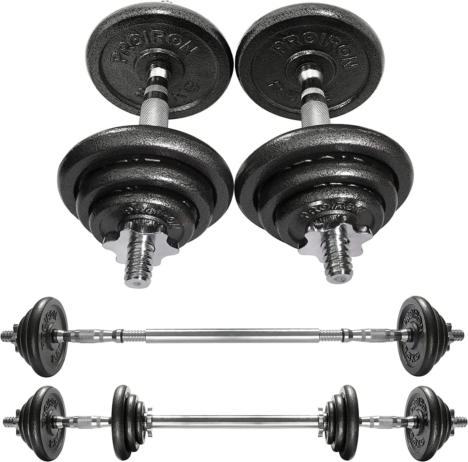 PROIRON 44Lbs Cast Iron Adjustable Dumbbell Set Hand Weight with Solid Dumbbell Handles Changed into Barbell Handily Great for Bodybuilding Fitness Weight Lifting Training Home Gym