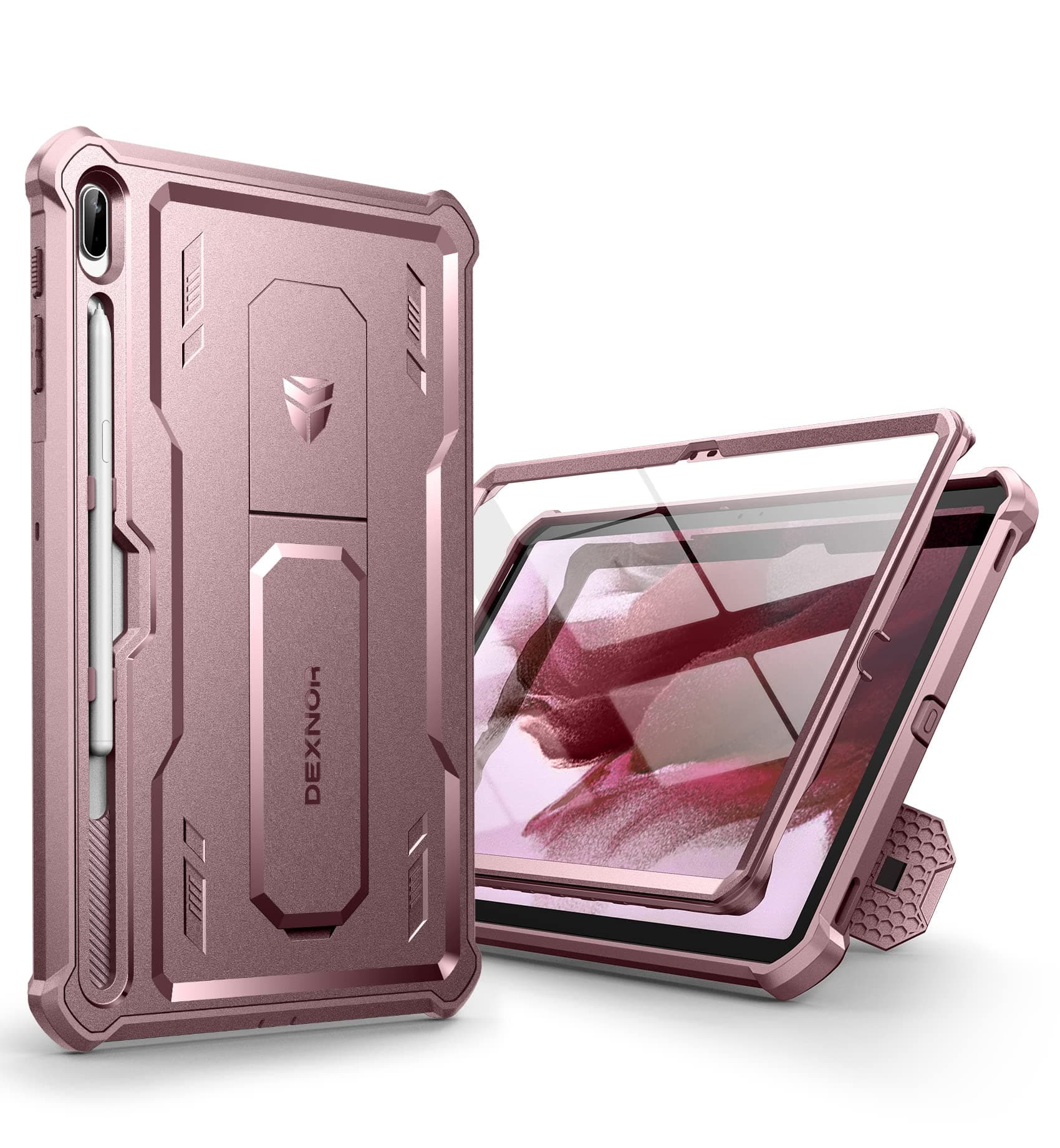 Dexnor Case for Samsung Galaxy Tab S7 FE 12.4 Inch (2021), [Built in Screen Protector & Kickstand] with Pen Holder Heavy Duty Shockproof Full Body Protective Cover for Galaxy S7 FE Case-Pink