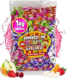 Sweetzone Fruit Chews - 1kg Bag of Sweets - Enjot the Irresistible Gummy Sweets and Chewy Sweet Fruity Candy - Experience the Burst of Fruity Flavours in Every Piece - Halal Sweet for Everyone