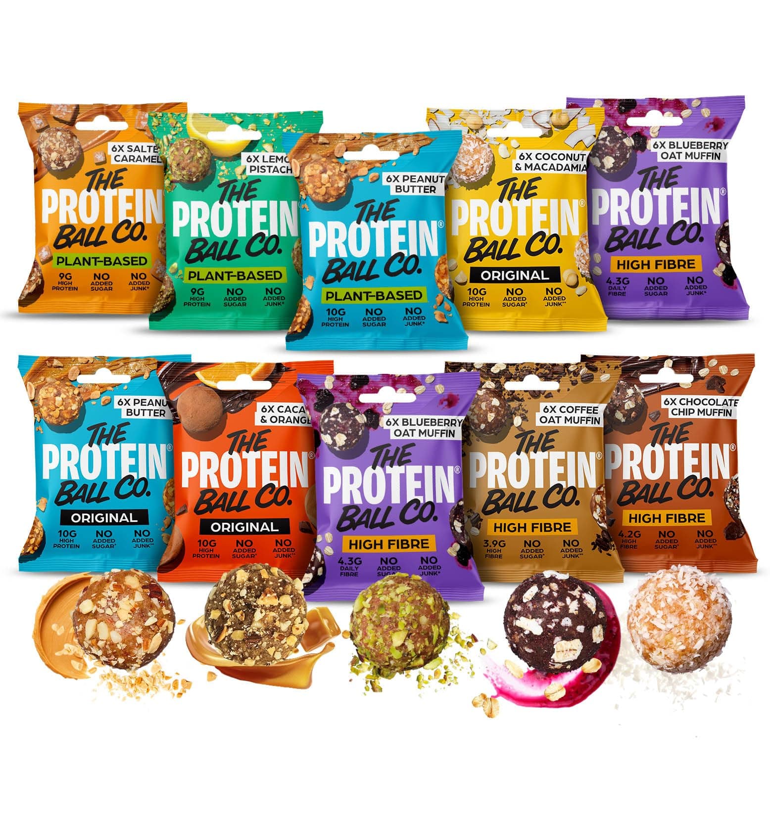 The Protein Ball Co Starter Pack Bundle Protein Balls - Healthy Snacks Variety Box, Gluten-Free - No Added Sugar, Box of 10 Bags