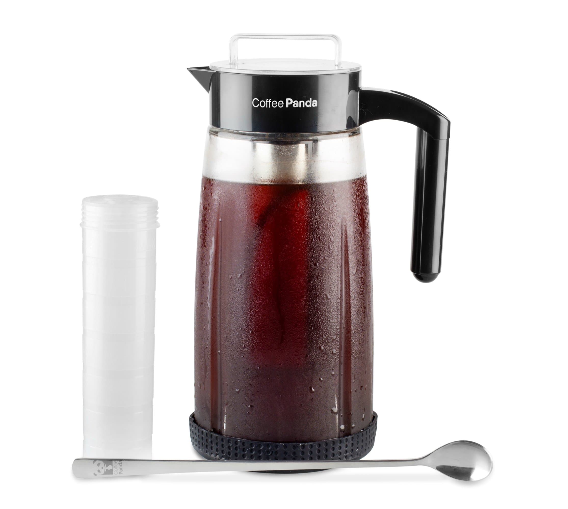 Cold Brew Coffee Maker - 1.8L / 60oz Premium Glass Pitcher with Reusable Stainless Steel Filter and No-Slip Silicon Base - Includes Bonus Ice Tube Chiller and Stir Spoon