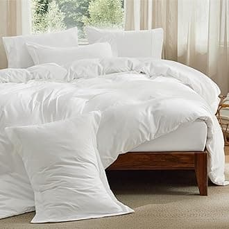 Duvet Cover with Fitted Sheet King - 6 Pieces, Deep Pocket, Hotel Luxury Soft Double Brushed Bedding Set, 1 Duvet Cover, 1 Fitted Sheet, 2 Pillow Shams, 2 Pillowcases, NO Comforter, White