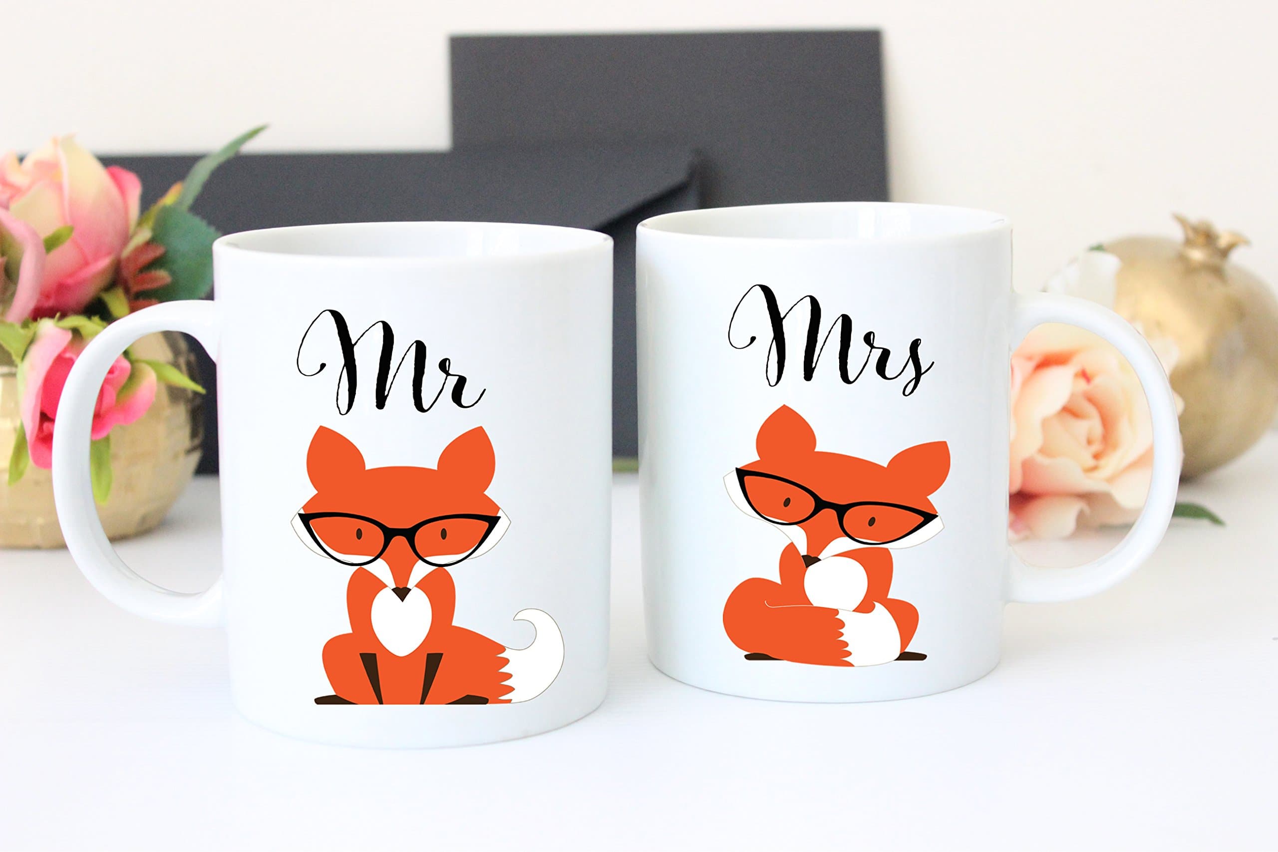 Mr and Mrs Fox Coffee Mugs, Wedding Gift