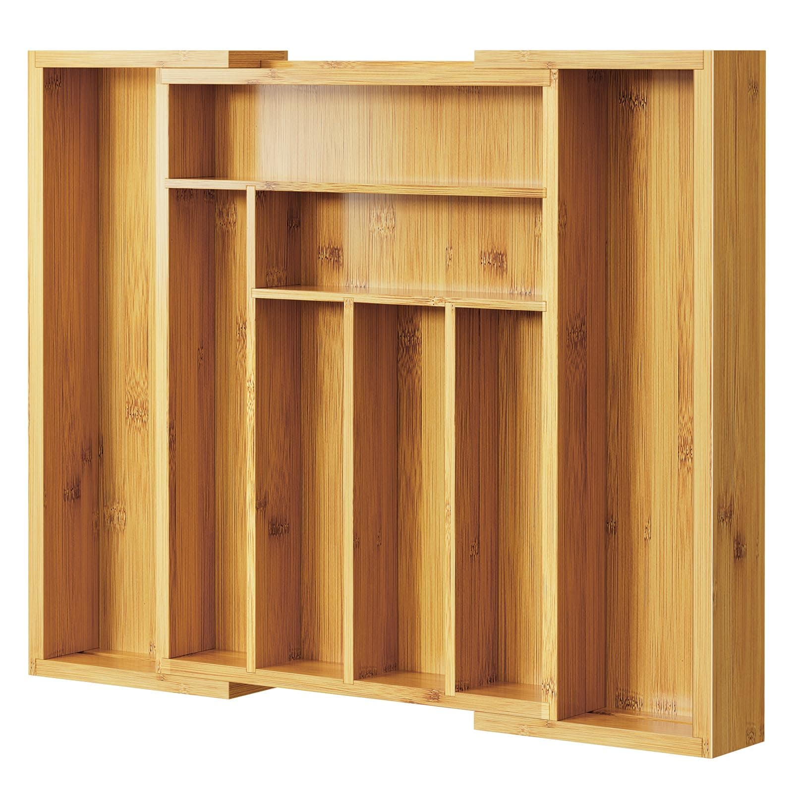 Pipishell Bamboo Expandable Silverware Drawer Organizer, Adjustable Kitchen Utensil Tray for Forks, Spoons and Knives, Wood Storage Cutlery Holder for Bedroom and Living Room