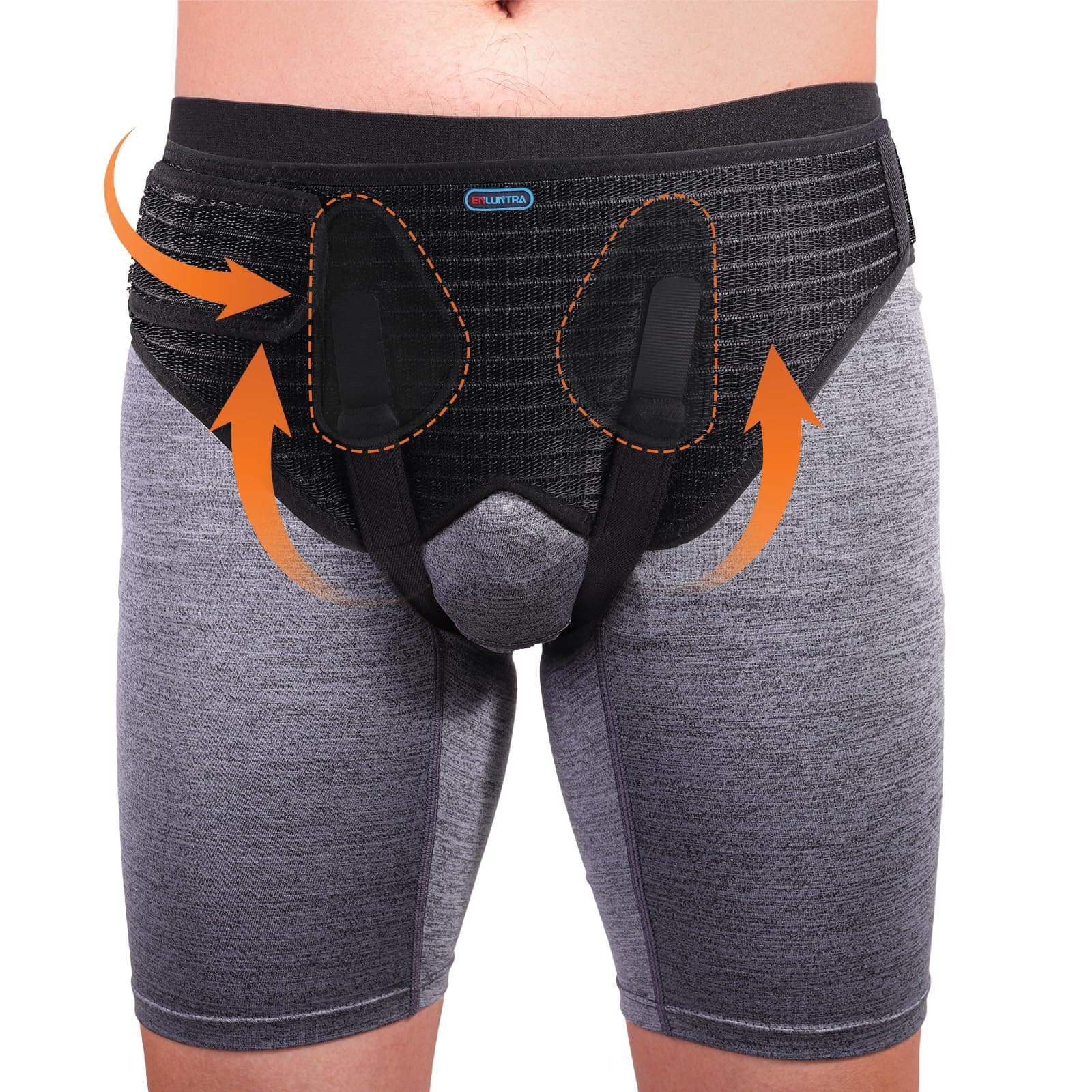 ENLUNTRA Hernia Belts for Men， Adjustable Inguinal Hernia Support Belt for Men & Women with 4 Compression Pads，Hernia Support Truss for Single/Double Inguinal or Sports Hernia（black-M）