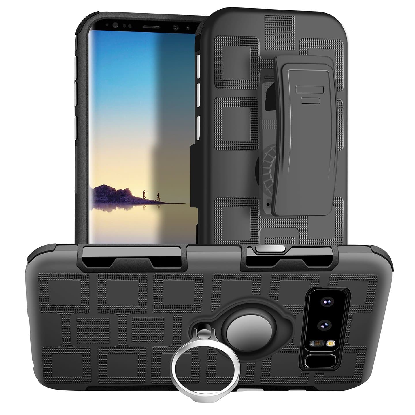 Samsung Note 8 Holster Case,MAHYVE 360°Adjustable Metal Ring Grip Kickstand Cover Compatible with Magnetic Car Mount Holder for Samsung Note 8 (Gun Metal Gray)