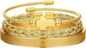 3PCS Stainless Steel Bracelets for Men Gold Roman Numeral Bangle Bracelet Twisted Cable Bracelet Adjustable Cuff Bracelet Mens Luxury Jewelry Bracelets Gifts