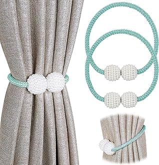 PINOWU Magnetic Curtain Tiebacks Clips - Window Tie Backs Holders for Home Office Decorative Rope Holdbacks Classic Tiebacks Design (1 Pair, Aqua)…