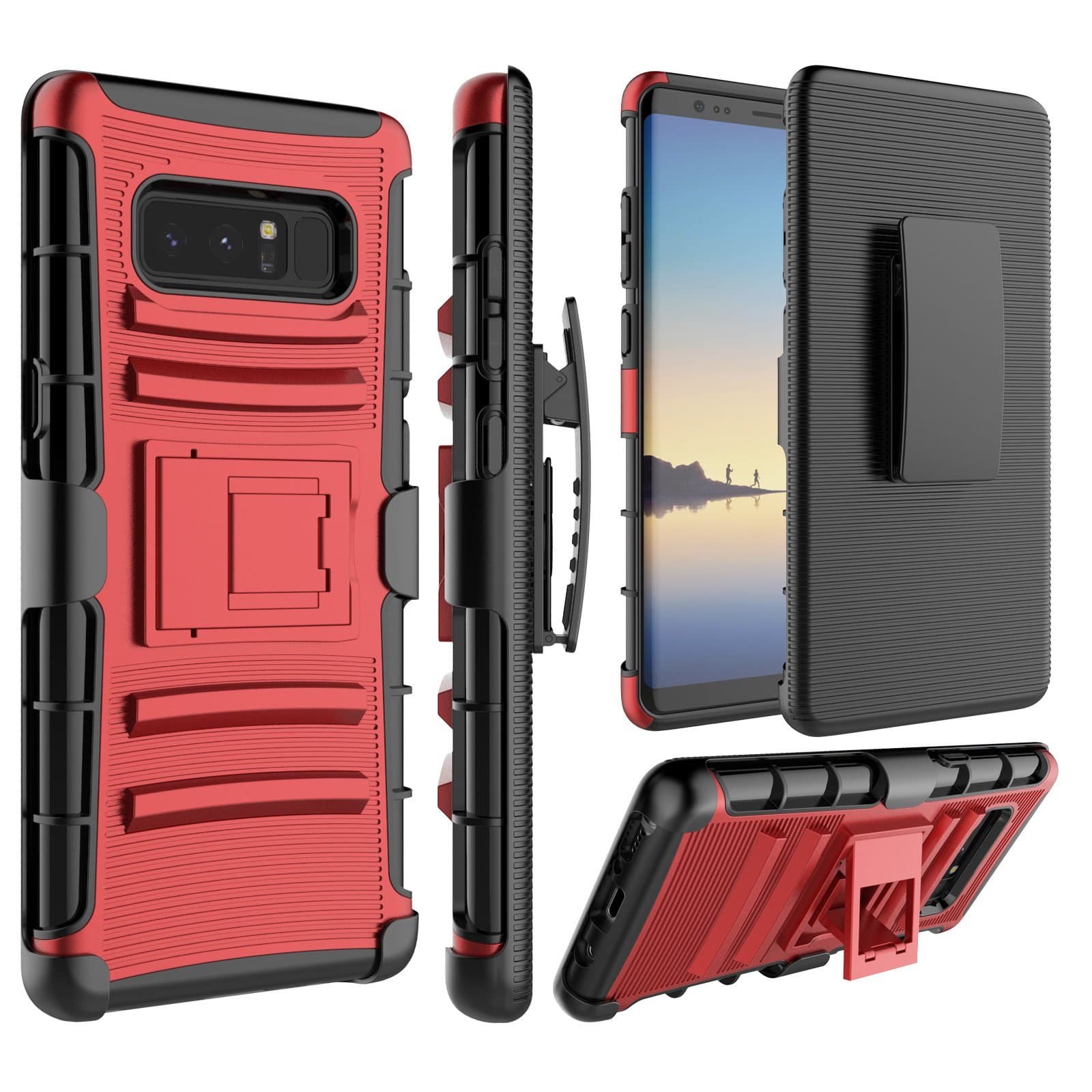 Jeylly for Galaxy Note 8 Case, Holsters Clips Case, [Belt Clip] Built-in Kickstand Heavy Duty Full Body Shock Absorbing Hard Rugged Cover for Samsung Galaxy Note 8 N950 - Red