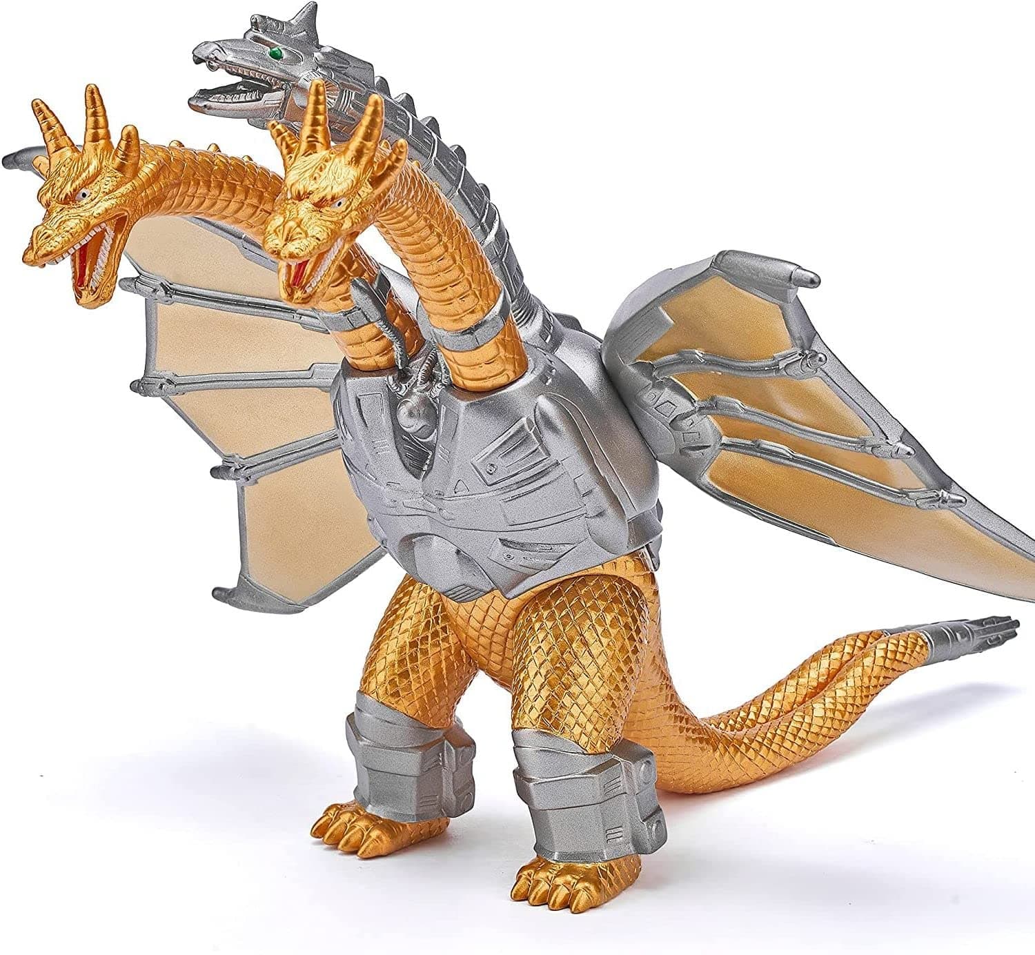 De-Lite™ Action Figures Soft Touch Vinyl Plastic Collectible Model Toys… (Mechanical Ghidorah 3-Headed - Gold/Silver, 15cm)