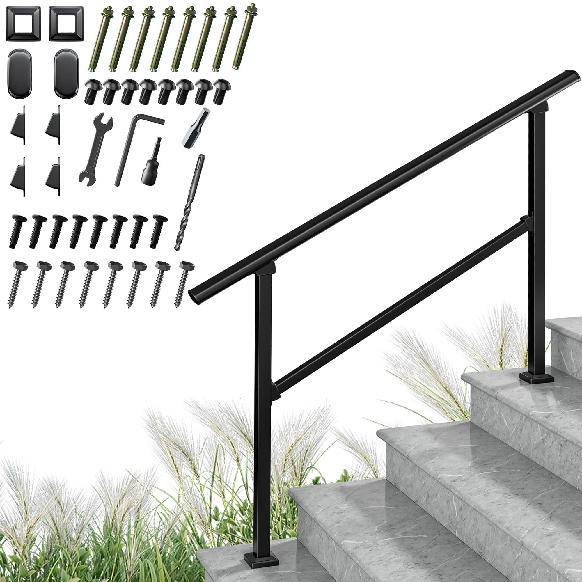 Upgrade 4-Step Outdoor Handrail Kit - Black Transitional Hand Rail for Outdoor Steps (3-4 Steps)