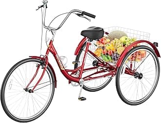 Adult Tricycle with Large Basket 24/26 Inch, Stable 3-Wheel Cruise Bicycle for Shopping, Beach and City Trike Perfect for Men, Women, Seniors