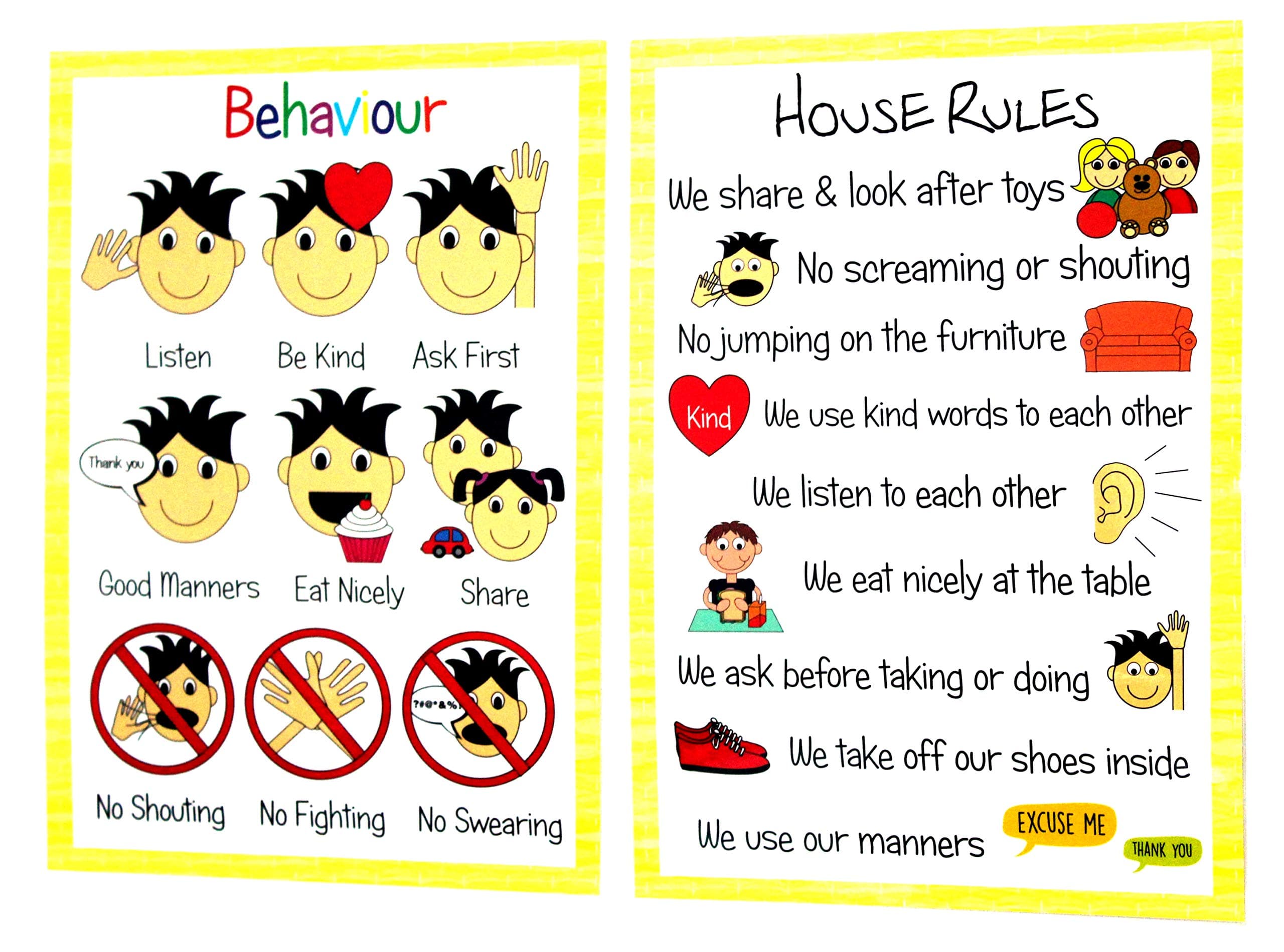 House Rules & Good Behaviour Poster A4 Bundle - Educational Nursery SEN Children Kids Childminders