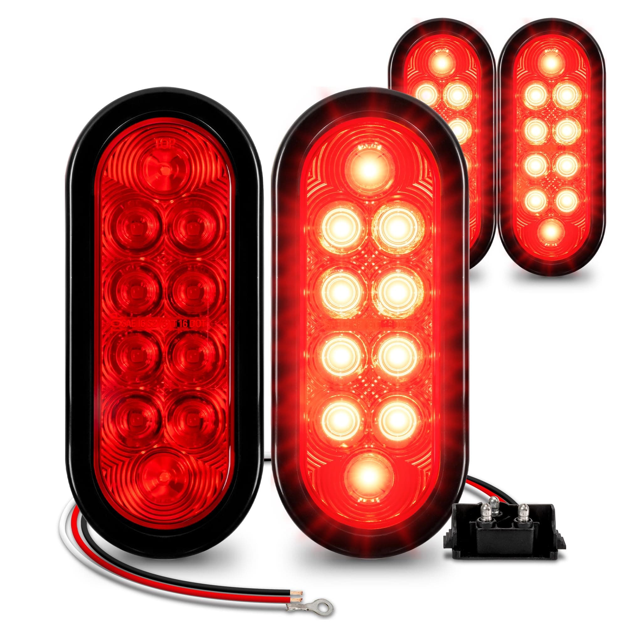 ONLINE LED STORE TRUE MODS 4pc 6" Red Oval Trailer Tail Light Kit [DOT FMVSS 108] [SAE S2TSI6P2] [Grommet & Plug] [IP67 Waterproof] [Stop Turn Tail] Trailer Brake Lights for Boat Trailer RV Trucks