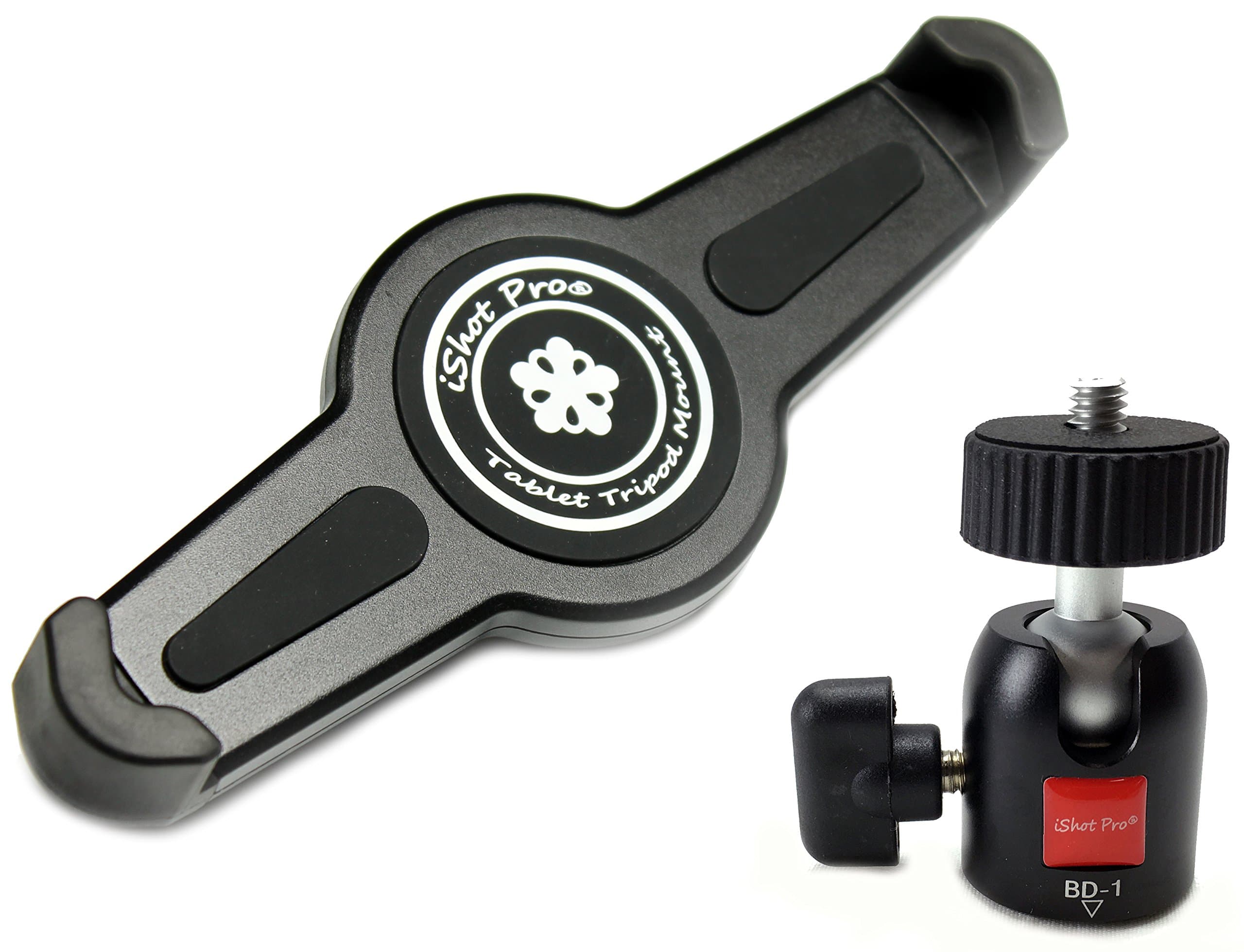 iShot G10 Pro Large iPad Pro Universal Tablet Tripod Monopod Mount Adapter Holder + Powerful 360° Locking Swivel Ball Head - 1/4" Thread Fits Tripod Monopod - Compatible with iPad Pro & 8-13" Tablets