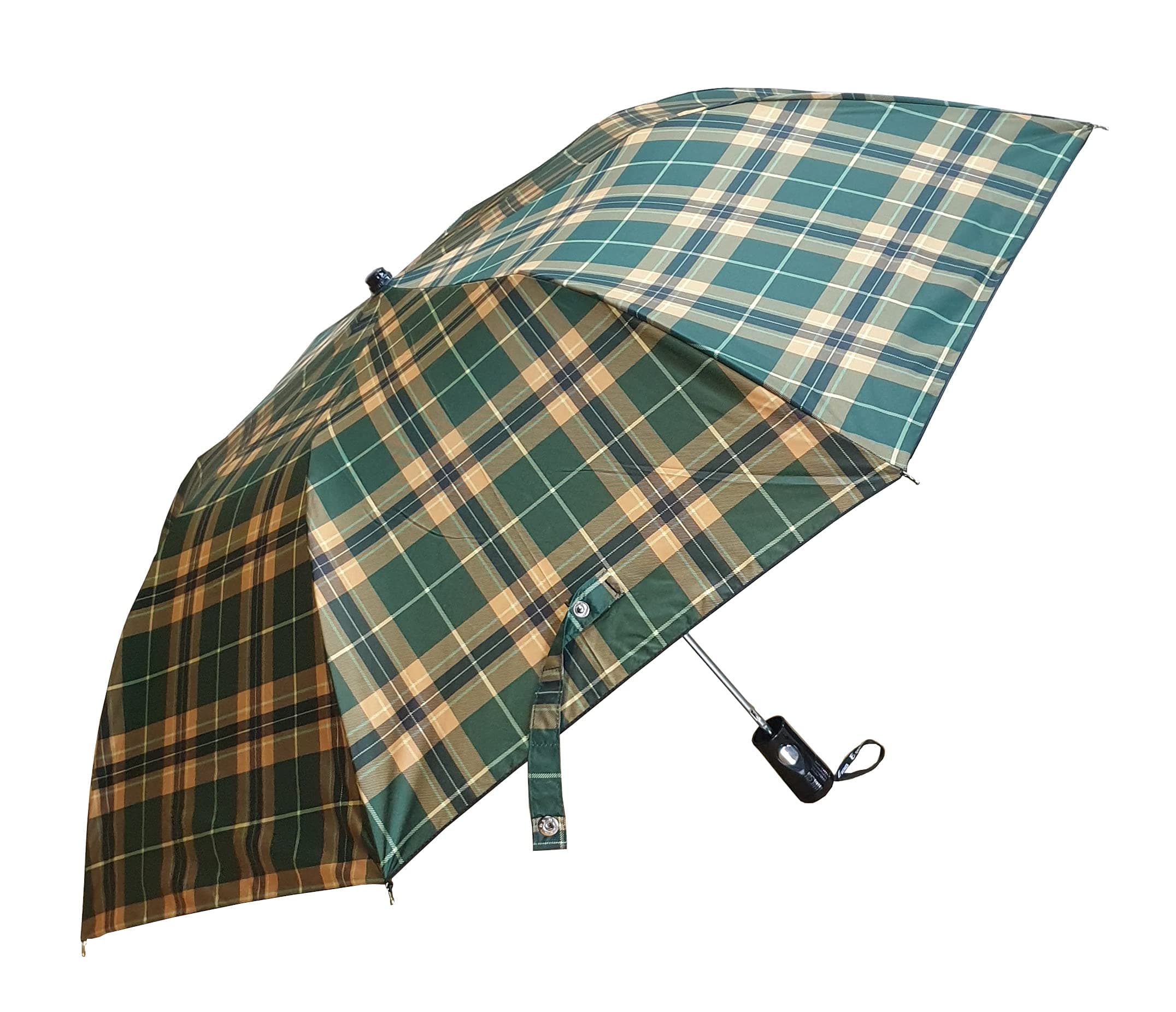 EpraiserWaterproof Nylon Checkered Design Automatic Open Mono Silver 2 Fold Sturdy ABS Ergonomic Handle Water Resistant/UV Protection Umbrella