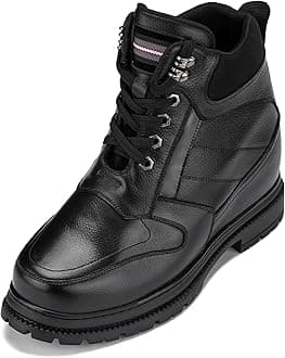Calden Men's Invisible Height Increasing Elevator Shoes - Black Pebble Grain Leather Lace-up Ankle Boots with Extra Tall - 5.2 Inches Taller - K881805 - Size 12 D(M) US