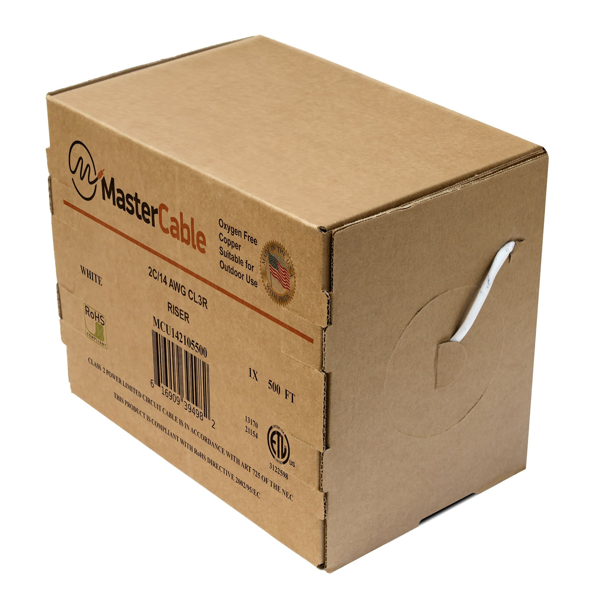 MasterCable - CL3 Rated 2-Conductor Pure Copper Cable USA Made (14 Gauge, 500 FT)