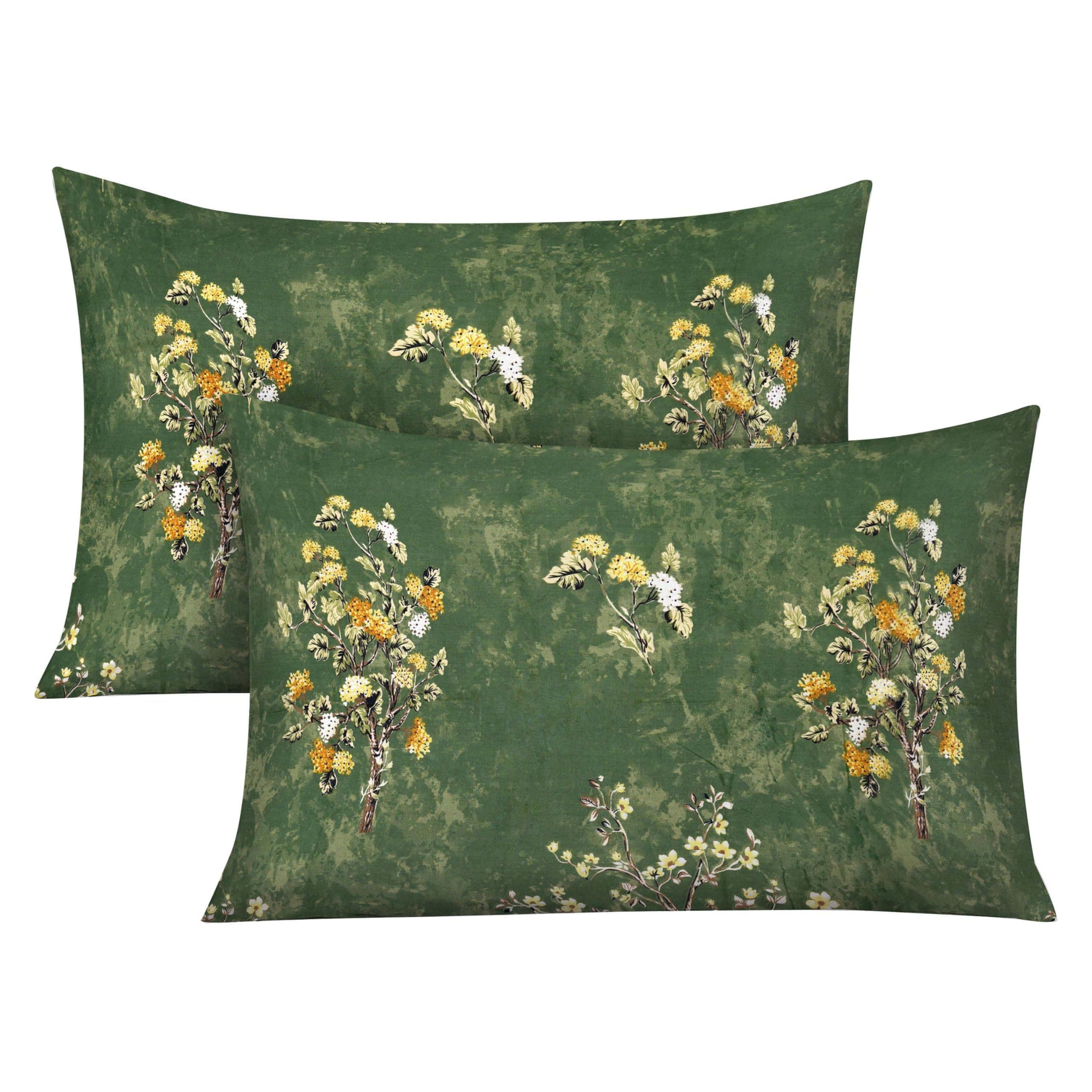 2 Pack Pillowcases, 100% Egyptian Cotton, 400 Thread Count, Floral Printed Pillow Covers, Soft & Breathable Bedding