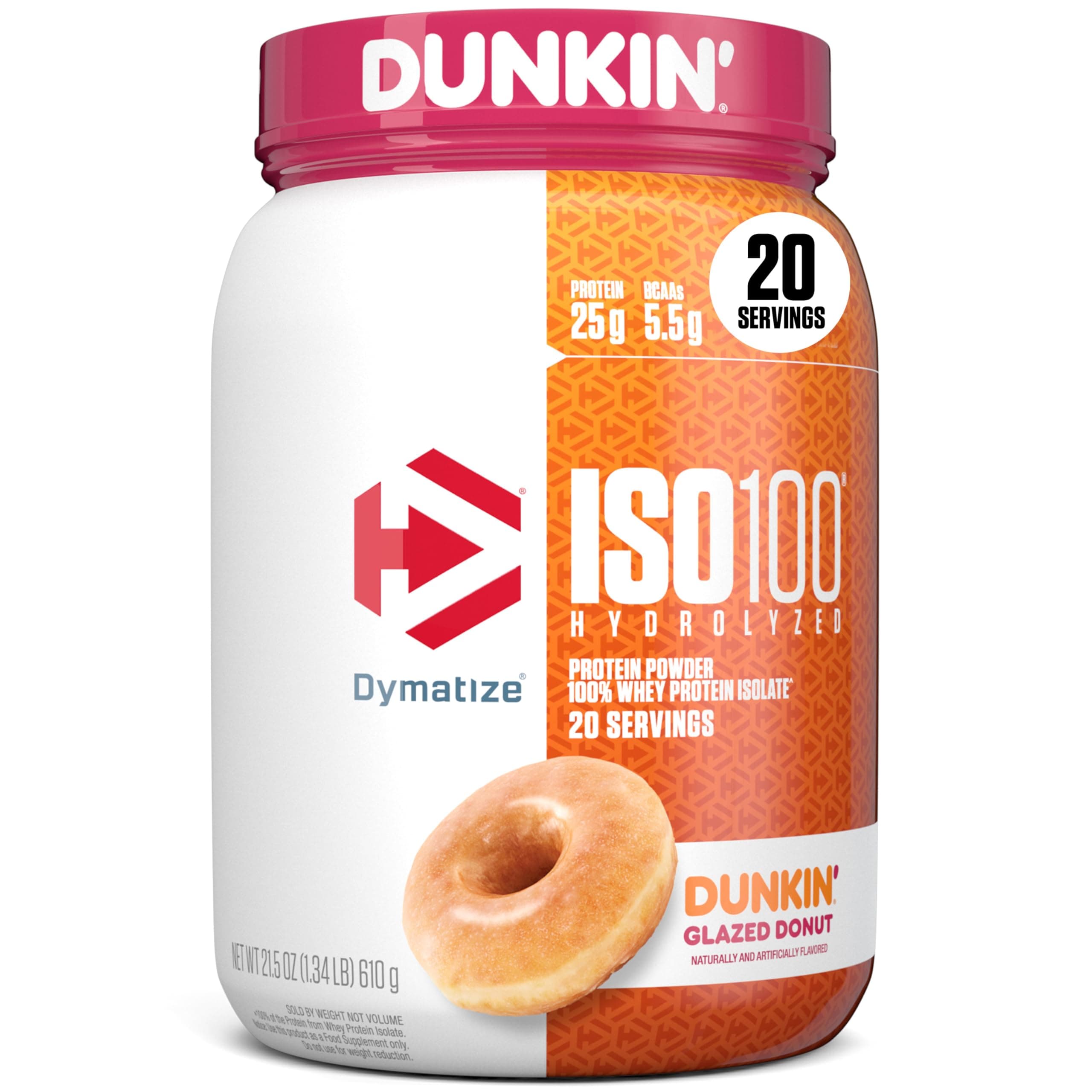 ISO100 Hydrolyzed Protein Powder, 100% Whey Isolate, Dunkin' Glazed Donut Flavor, 20 Servings, Gluten-Free