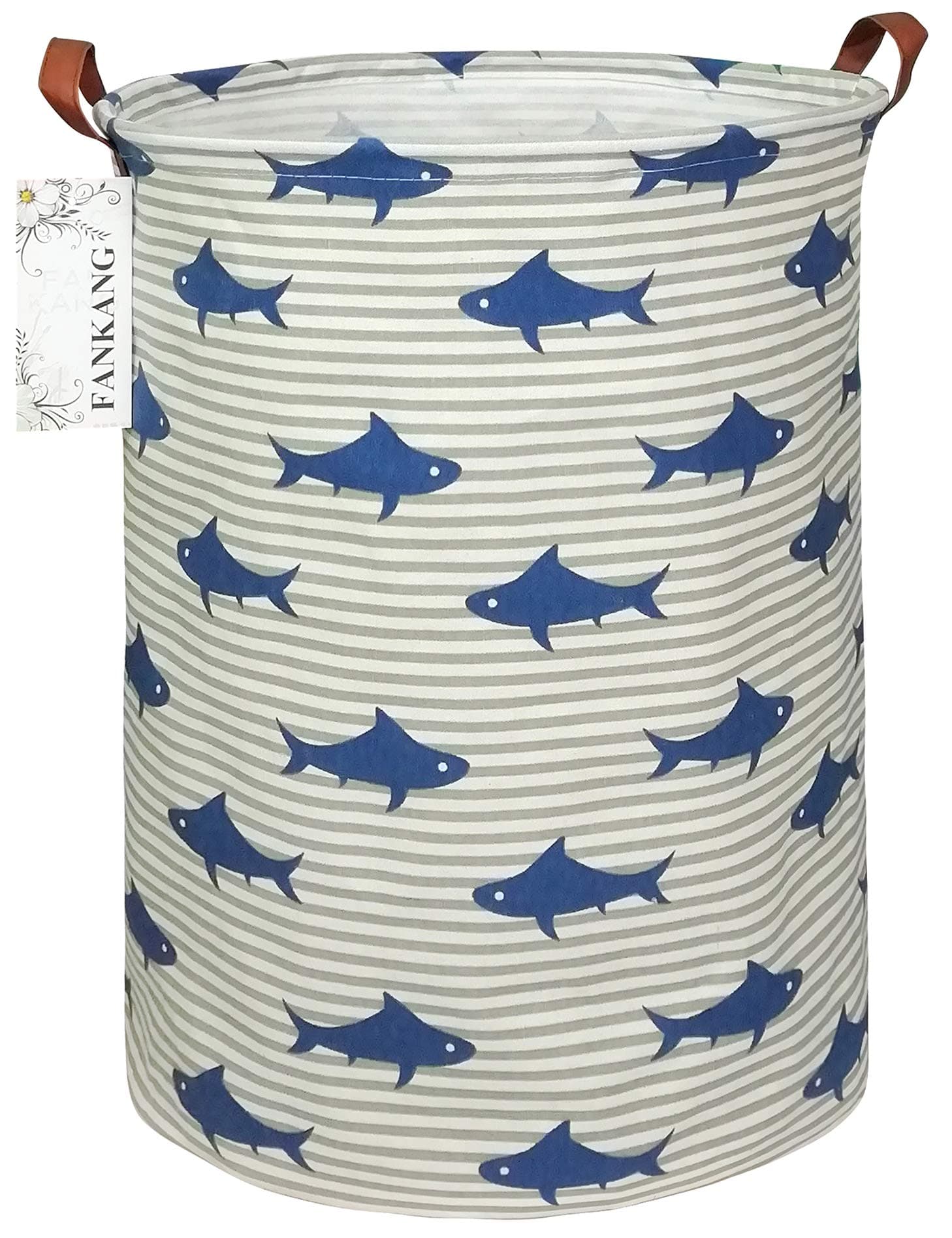 FANKANG Storage Basket, Nursery Hamper Canvas Laundry Basket Foldable with Waterproof PE Coating Large Storage Baskets for Kids Boys and Girls, Office, Bedroom, Clothes,Toys(Shark)